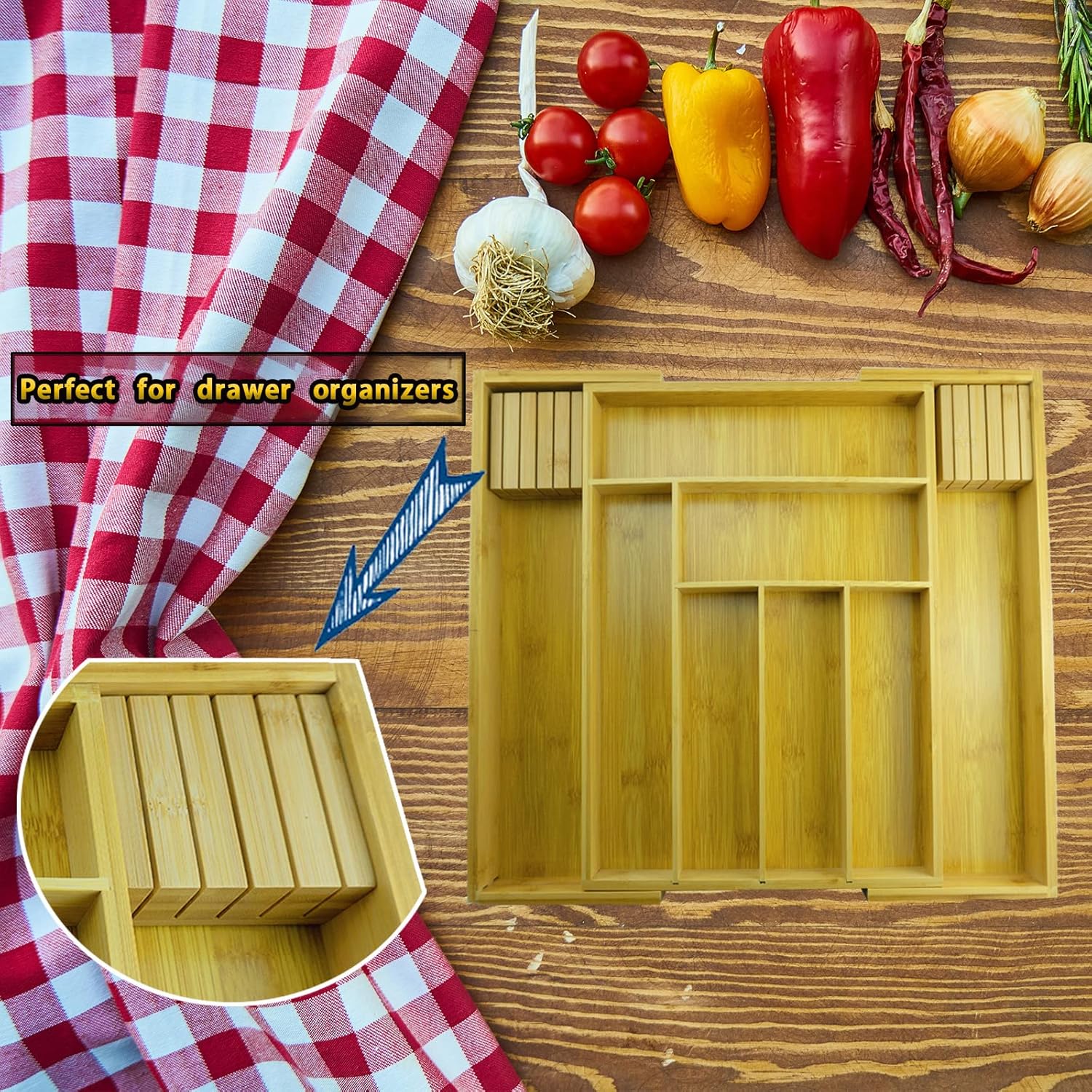 LIJEPNA Bamboo Knives Block Organizer - Holds 10 Knives