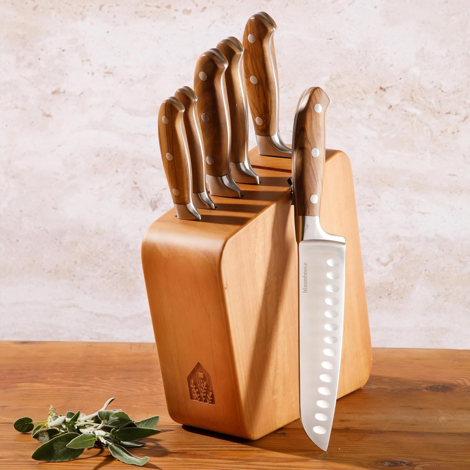 Bloomhouse Italian Olive Wooden Knife Block Set