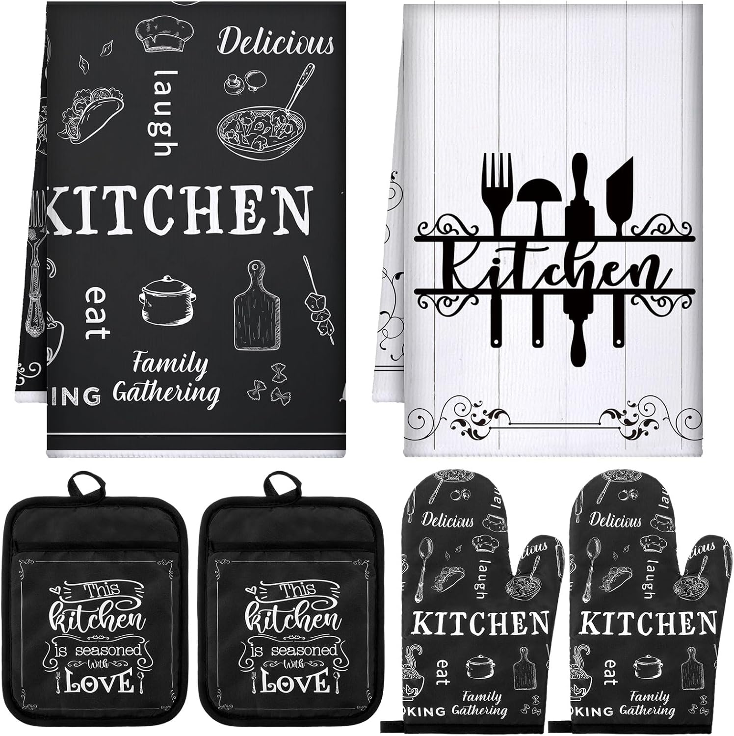 Leinuosen 6 Piece Farmhouse Oven Mitt Set