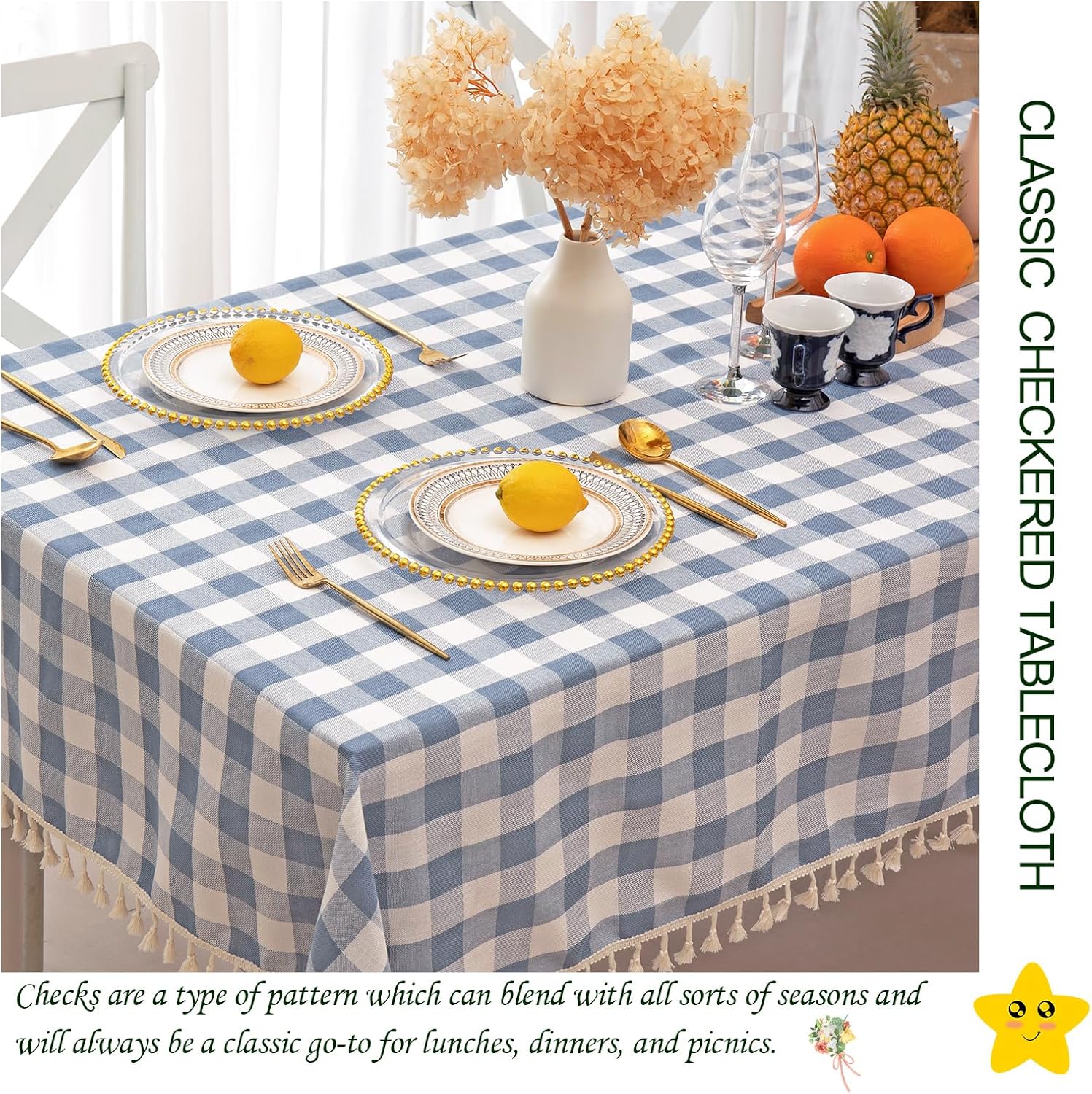 Midsummer Breeze - 55x84 Heavy Weight Checkered Gingham Tablecloth for Spring Summer