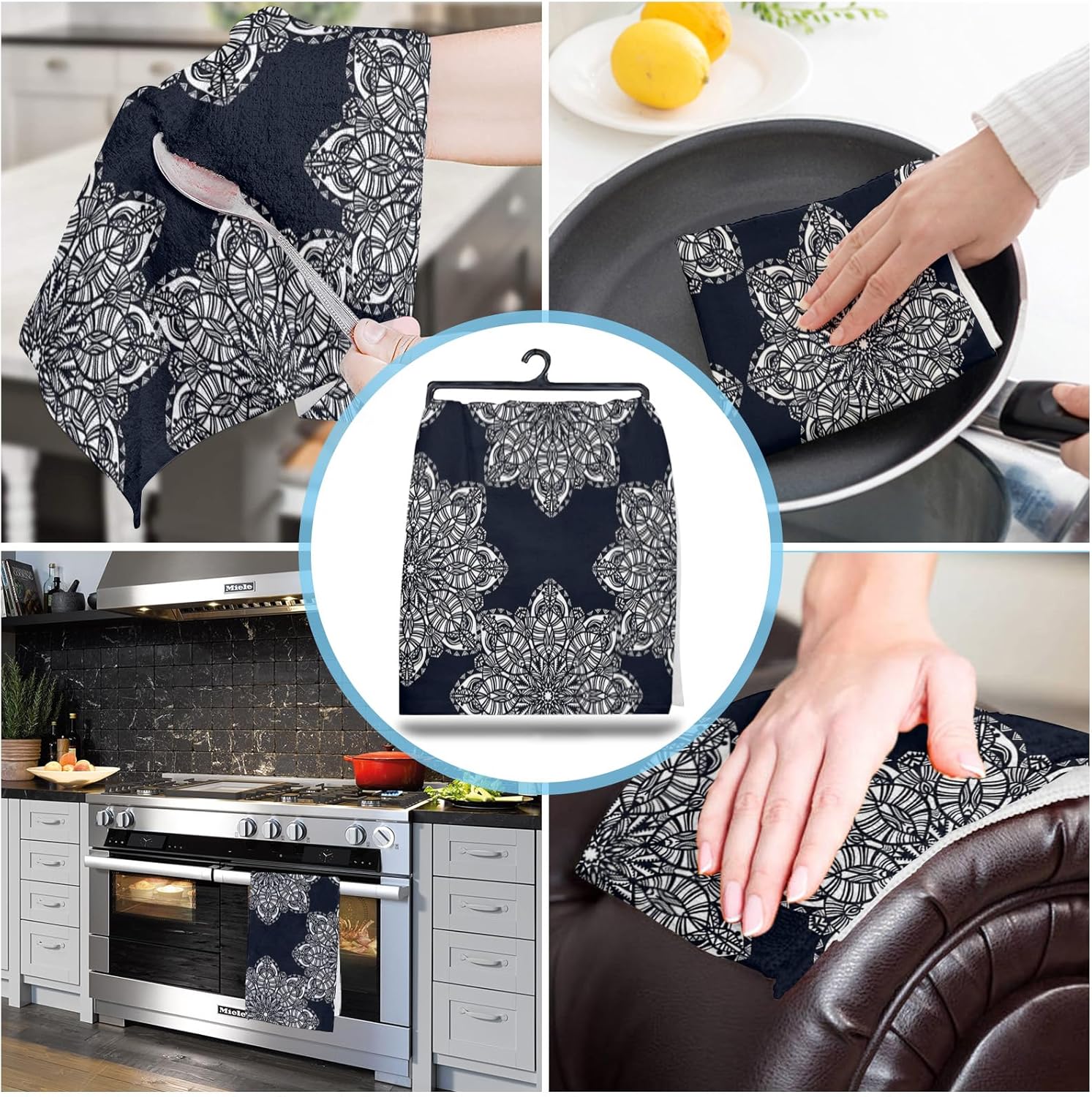 Abstract Mandala Kitchen Towels Super Soft Microfiber Quick Dry Durable Dishcloth Set