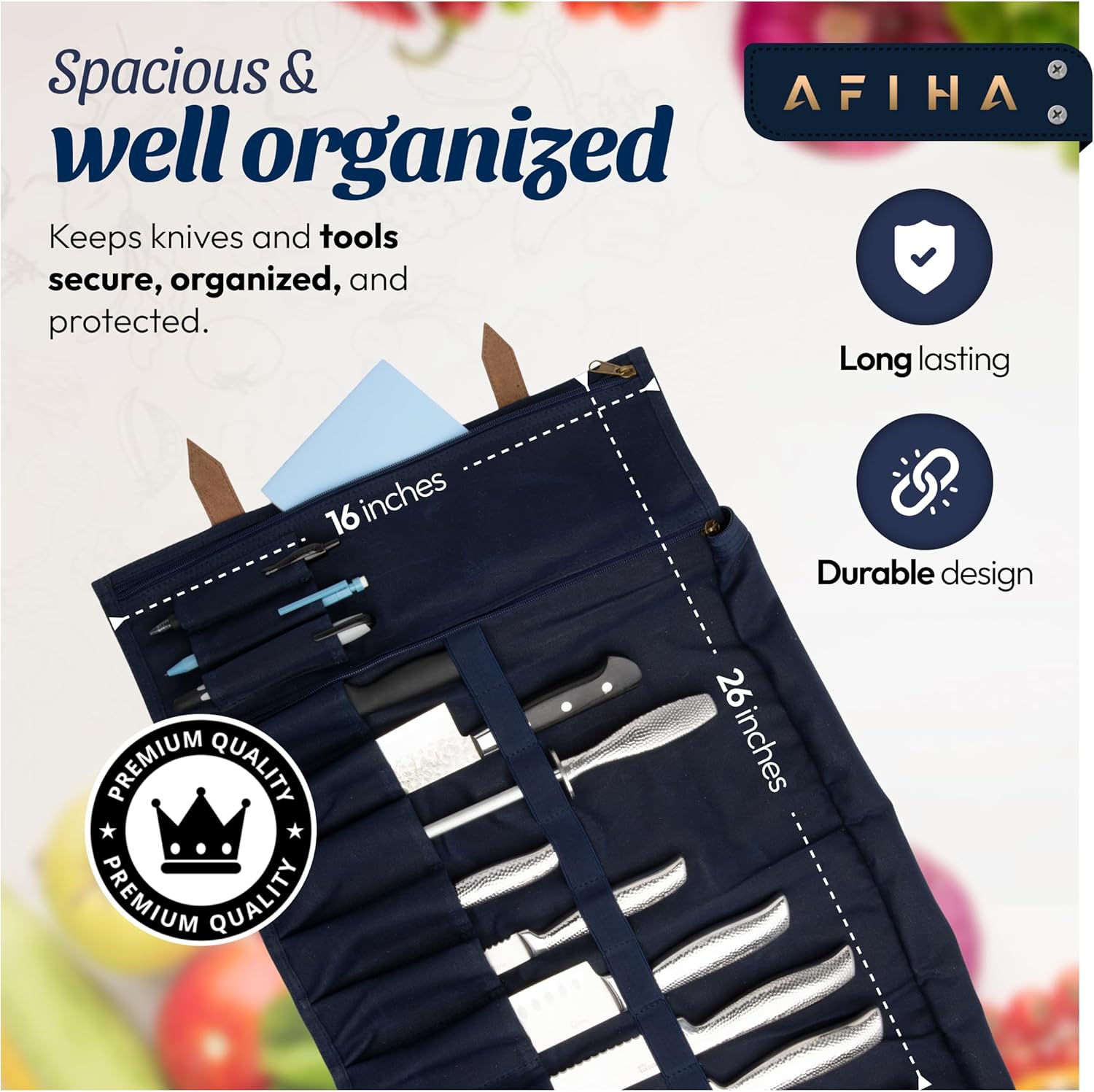 Chefs Knife Roll Bag with Top Grain Leather Waxed Canvas