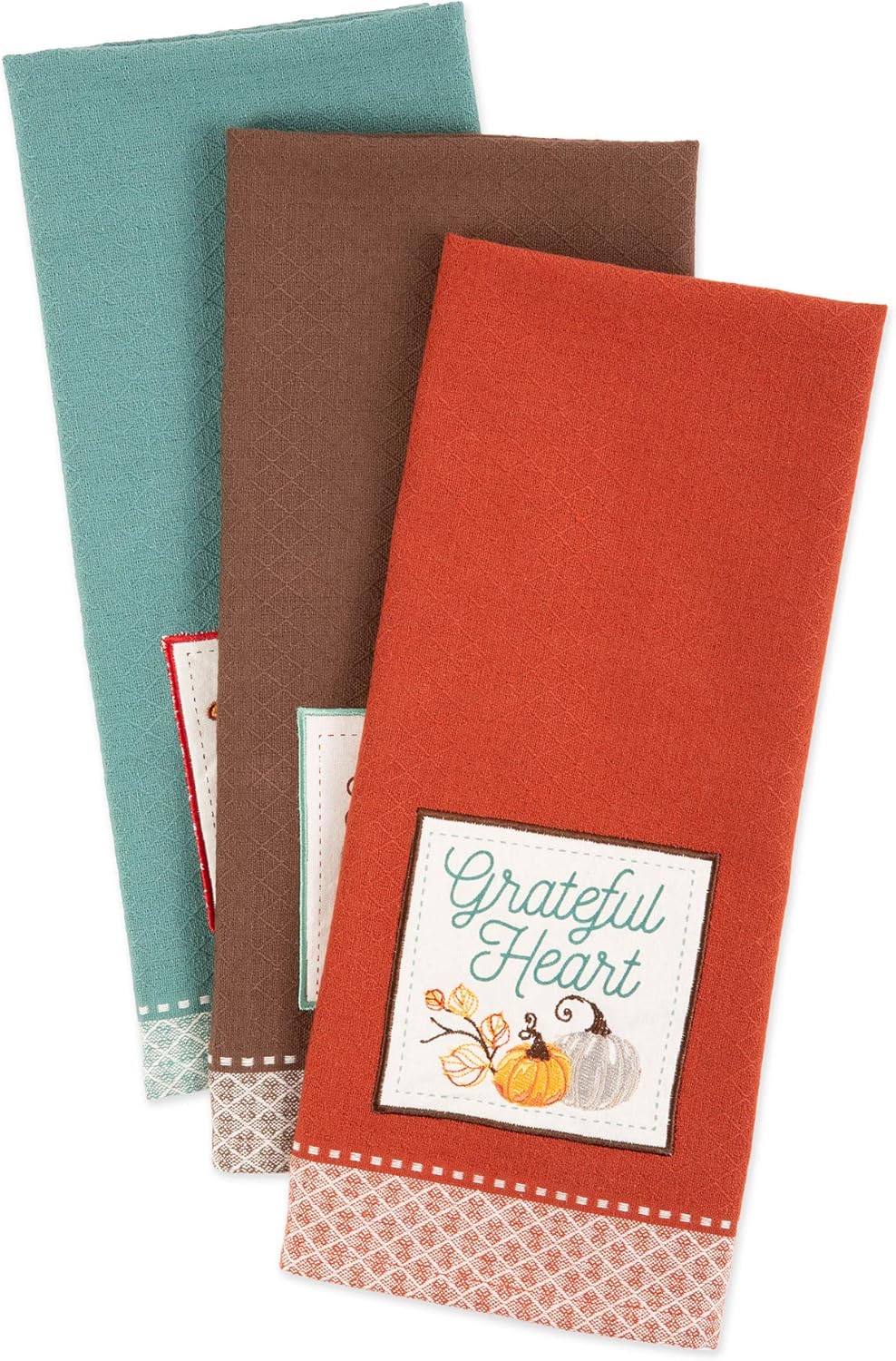 DII Fall Basics Collection Embellished 18x28 Dishtowel Set Thankful Grateful