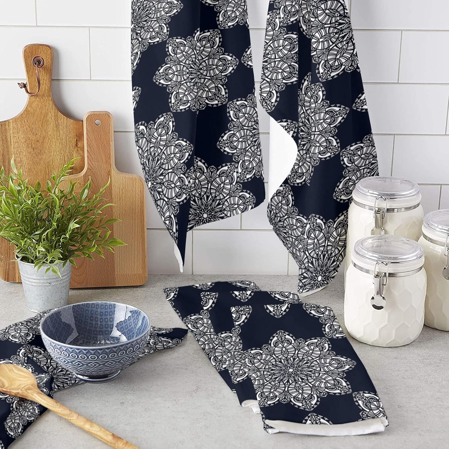 Abstract Mandala Kitchen Towels Super Soft Microfiber Quick Dry Durable Dishcloth Set
