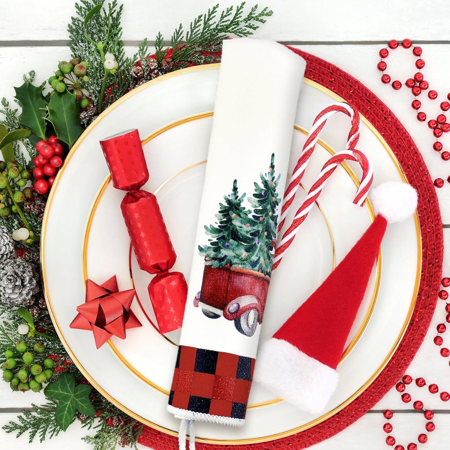Bencailor 4-Piece Xmas Kitchen Towels Buffaloo Plaid