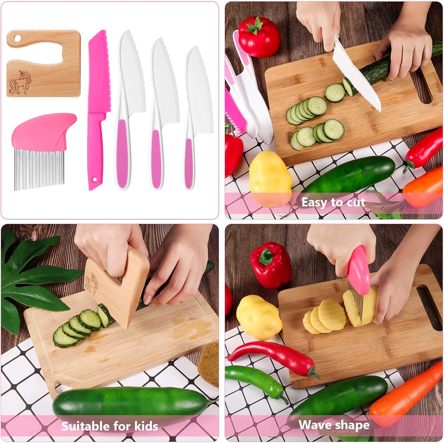 Premium Wooden Toddler knife set with plastic tools for Cooking Baking