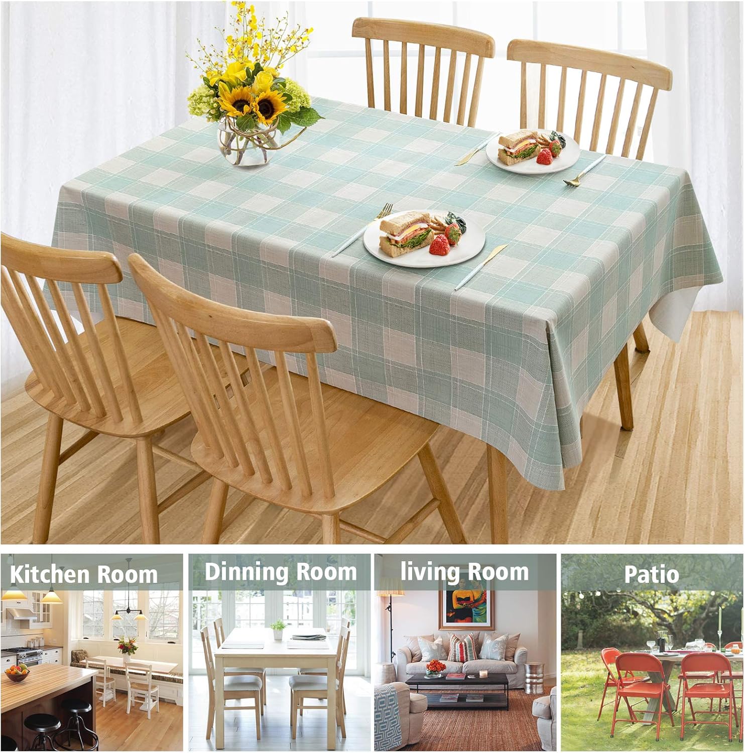 Elegant Green Checkered Tablecloth for Kitchen Dining
