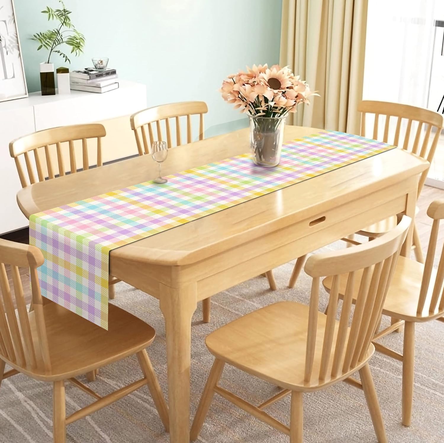 Nepnuser Linen Spring Easter Check Plaid runner