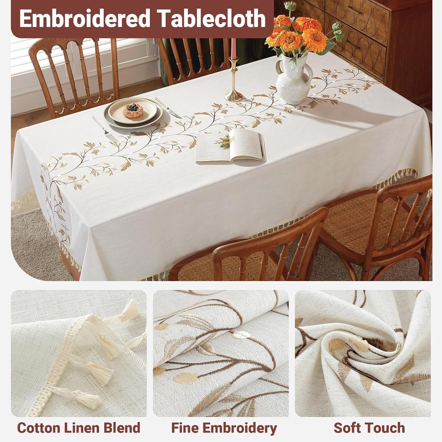 Laolitou waterproof cotton linen tablecloth for dining