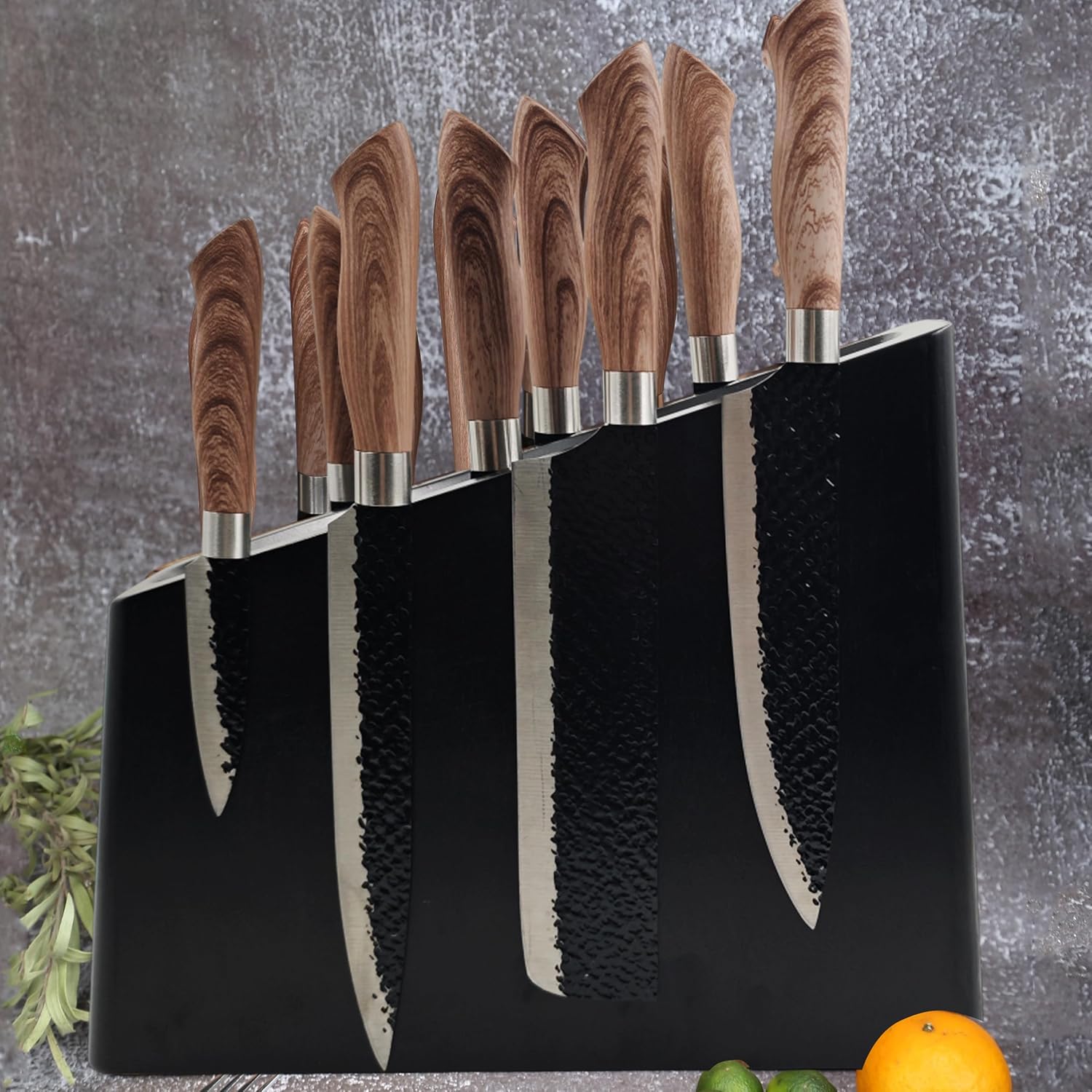 Resafy Magnetic Knife Holder - Black Wooden Block with Strong Magnets