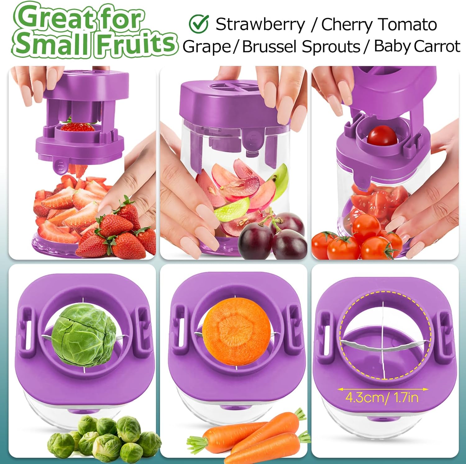 Stainless Steel Small Fruit Vegetable Cutter with Detachable Blade for Kids Purple