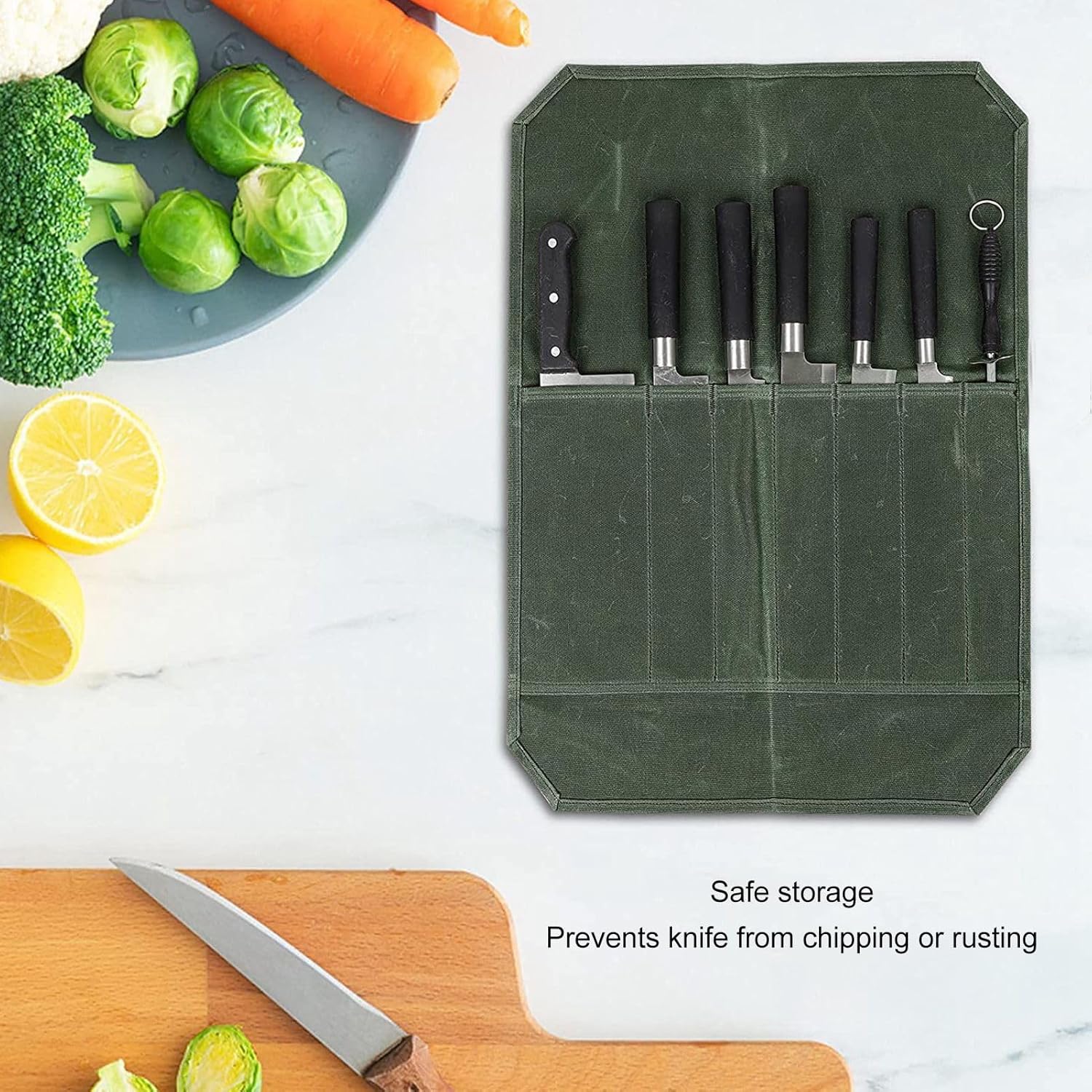 Portable Chef Knife Roll Bag OD Green