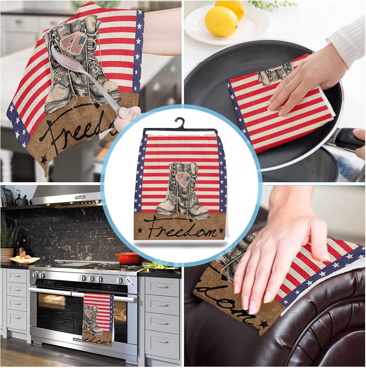 Patriotic Independence Stripes Kitchen Towels 18x28 2 Pack