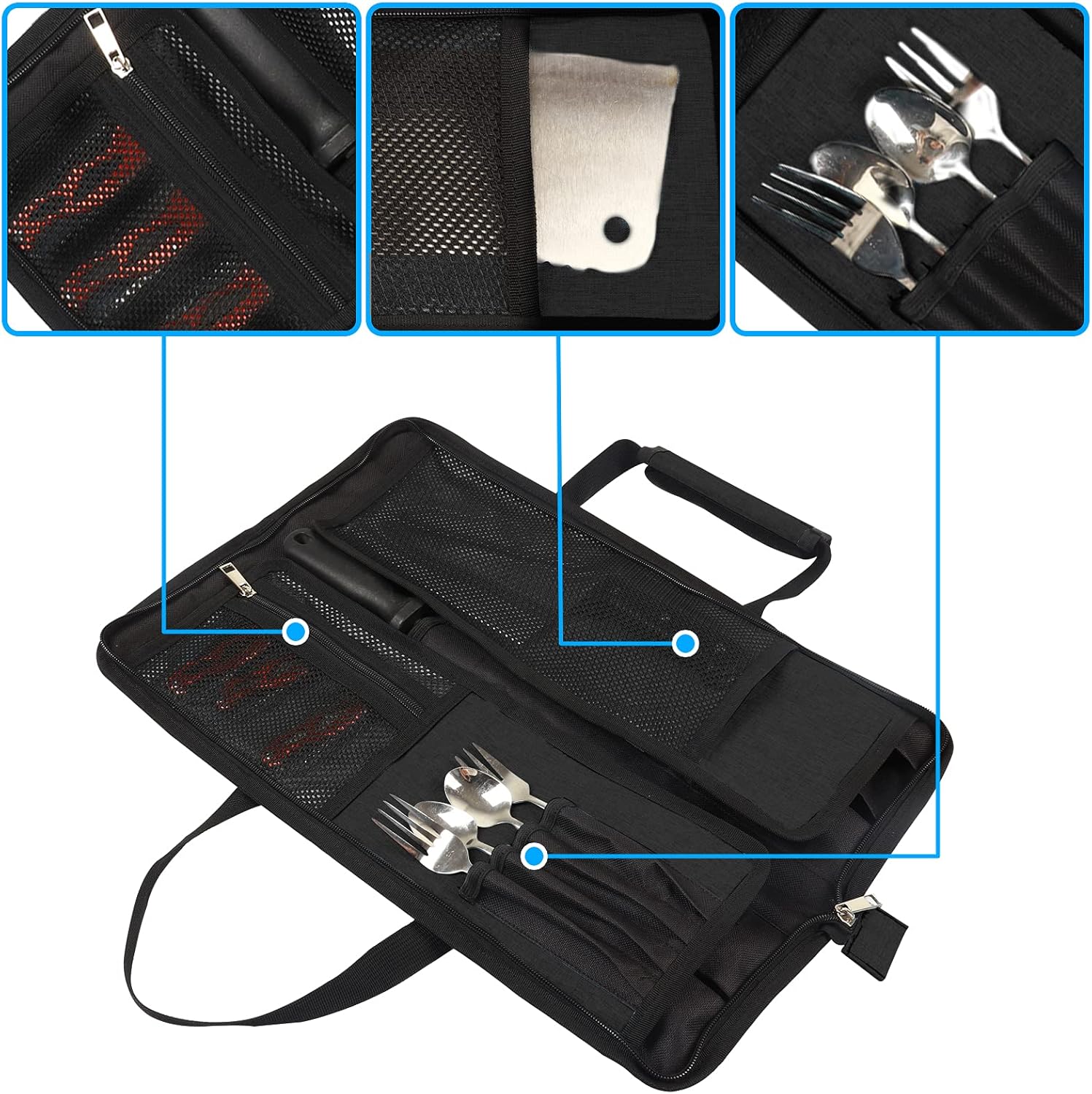 Premium Chefs Knife Roll Bag 13 Slots Zippered Closure