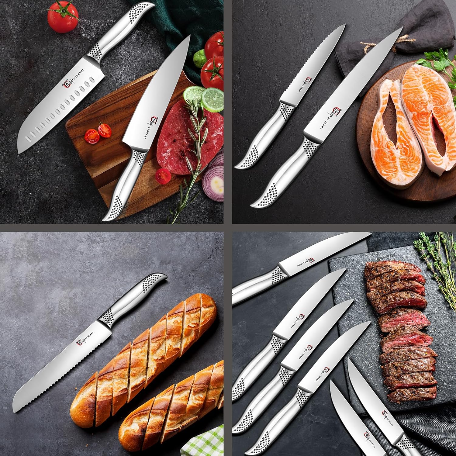 14-Piece Ergonomic Japanese-Style Knives Set with Magnetic Block