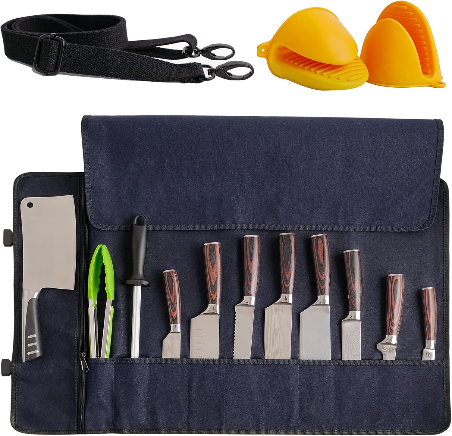 Knives in a Knife Roll Bag Navy Blue