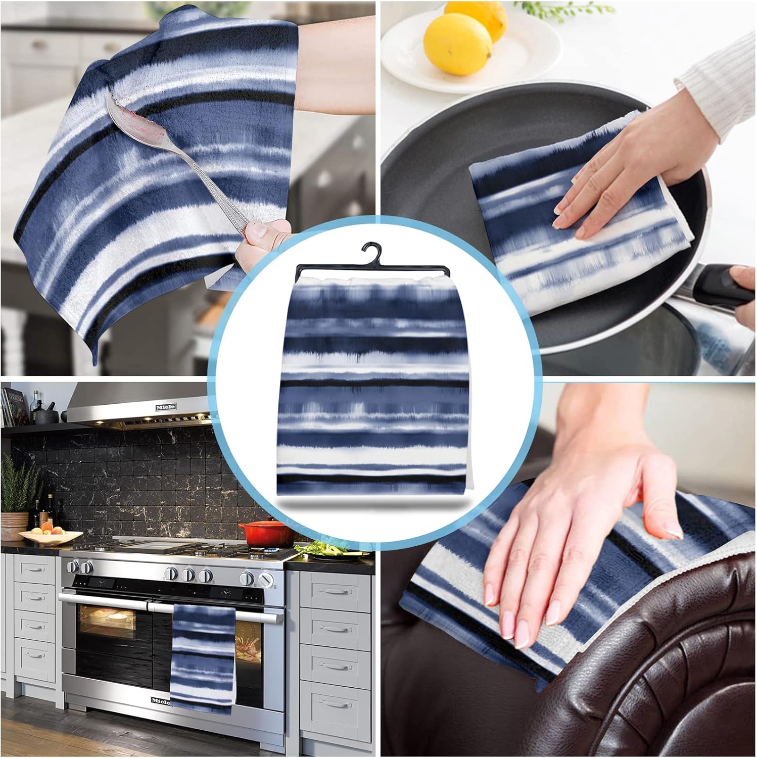 ZOE GARDEN Watercolor Blue Stripe Kitchen Towels Set