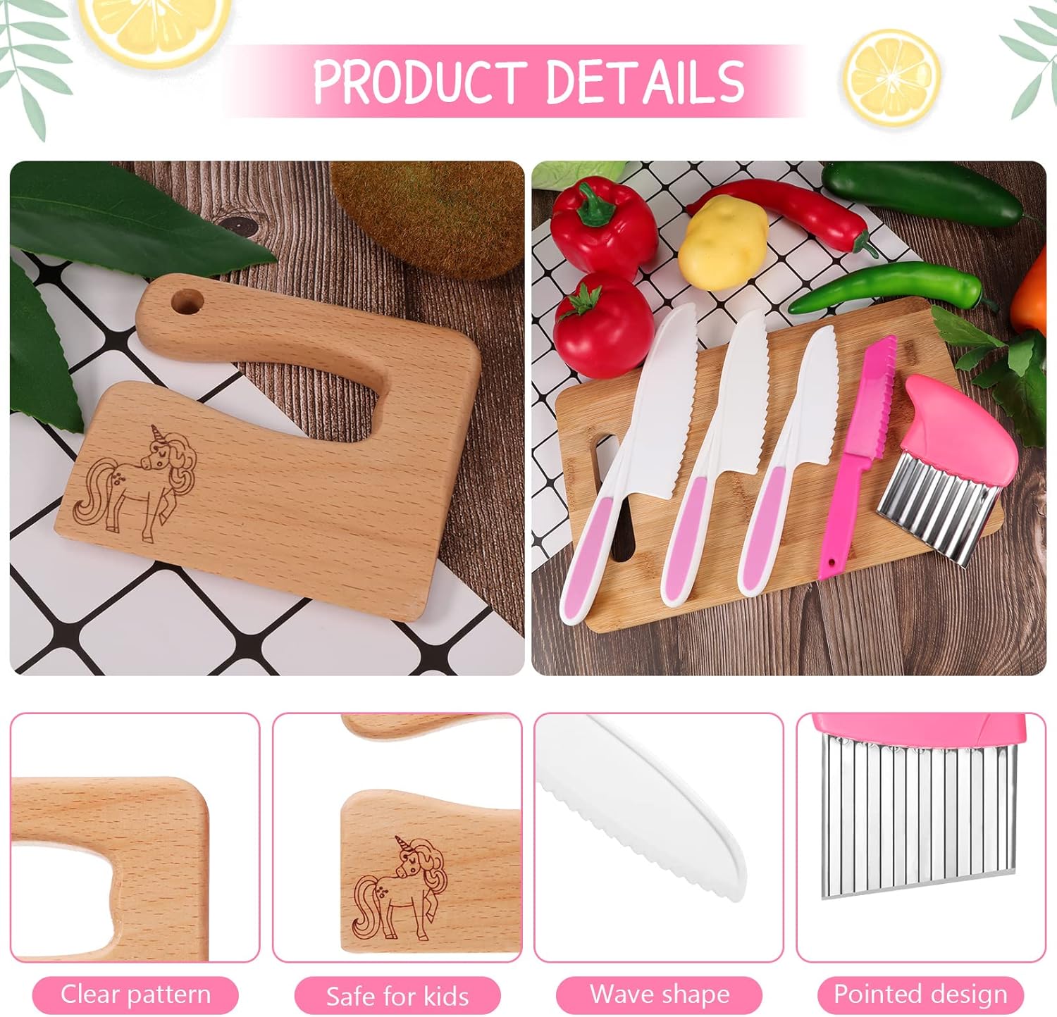 Premium Wooden Toddler knife set with plastic tools for Cooking Baking