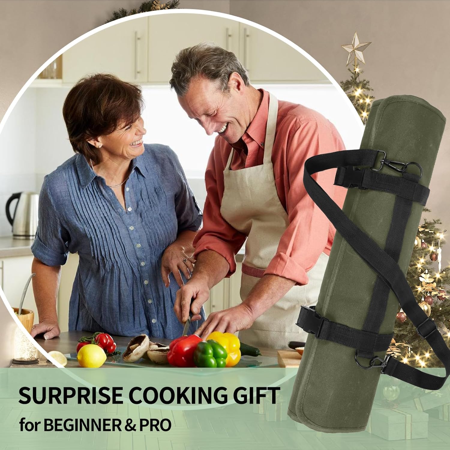 Chef Knife Roll Bag Waxed Canvas Waterproof Adjustable strap and 11 knife slots