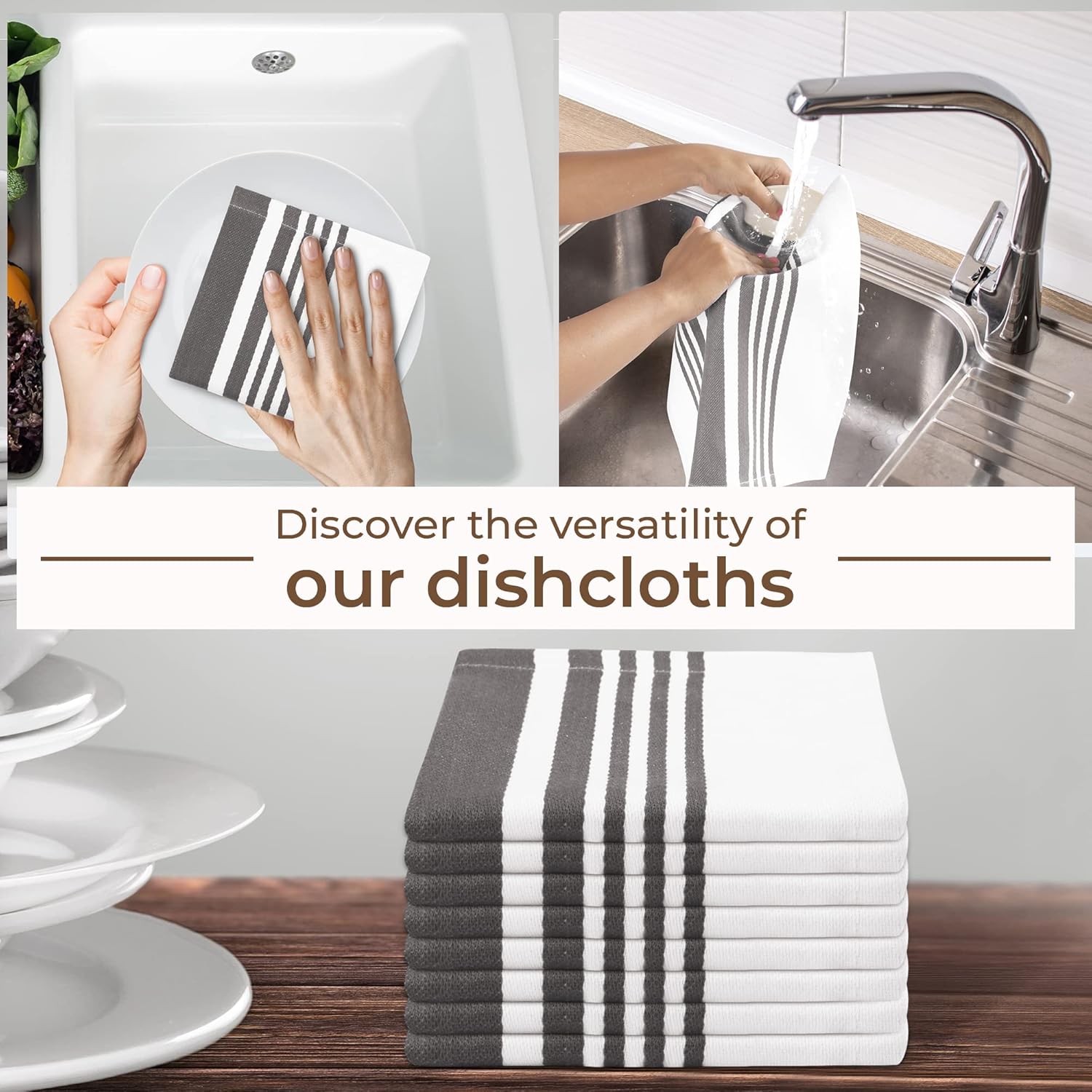 Urban Villa Cotton Dish Cloth Set of 8 - GreyWhite 1