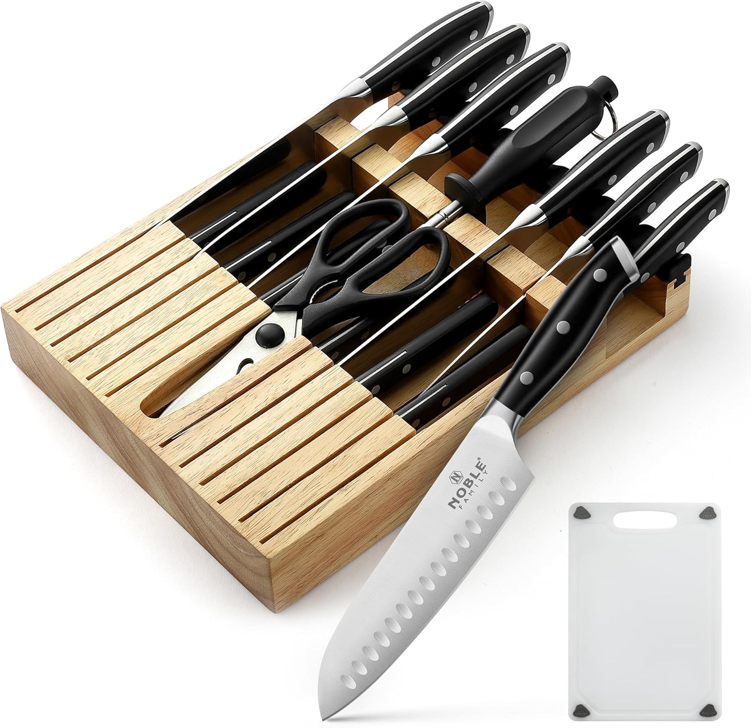 N NOBLE FAMILY 16Pcs Knife Set with Block and Sharpener
