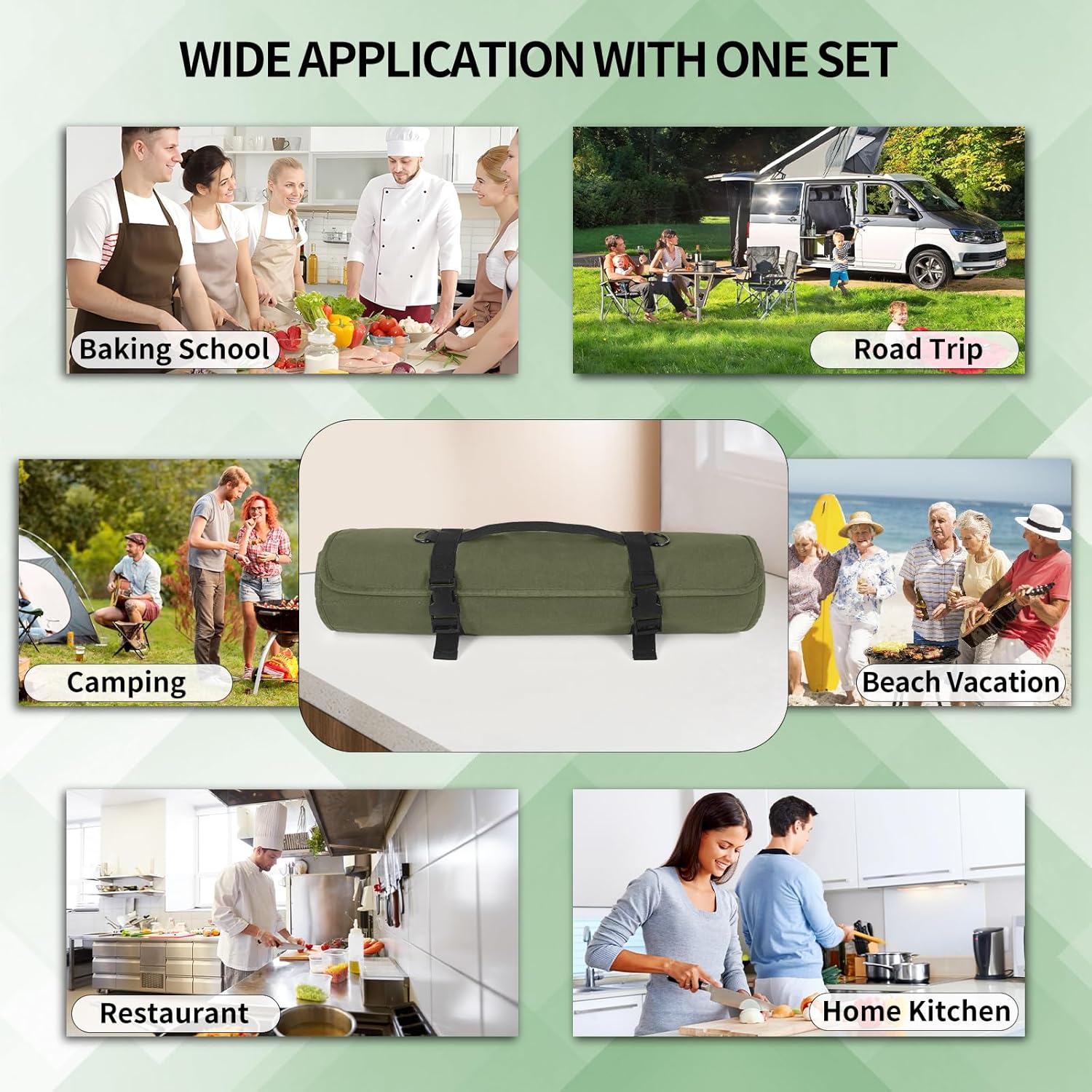 Chef Knife Roll Bag Waxed Canvas Waterproof Adjustable strap and 11 knife slots