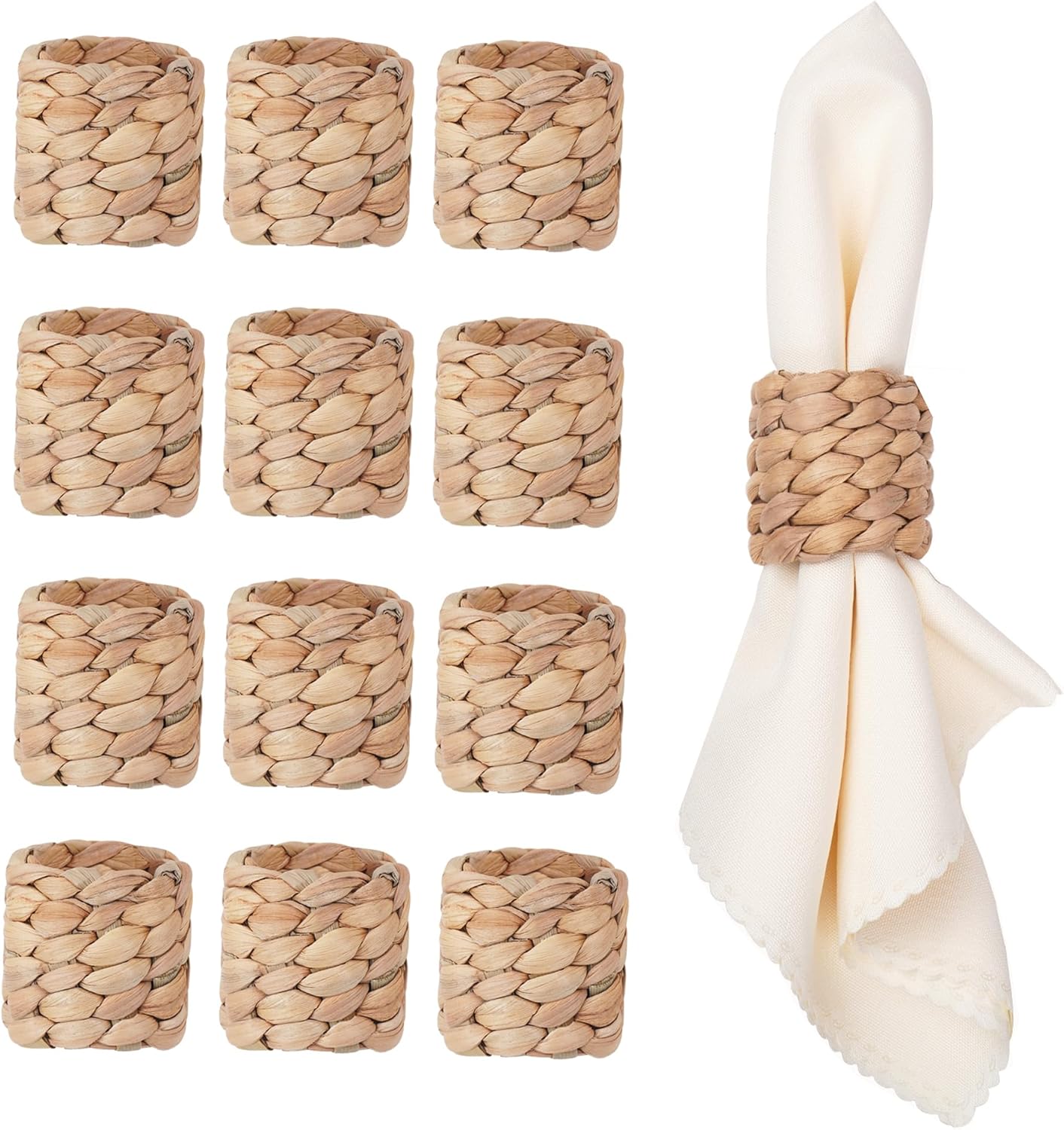 Handmade Rustic Water Hyacinth Napkin Rings Set of 12