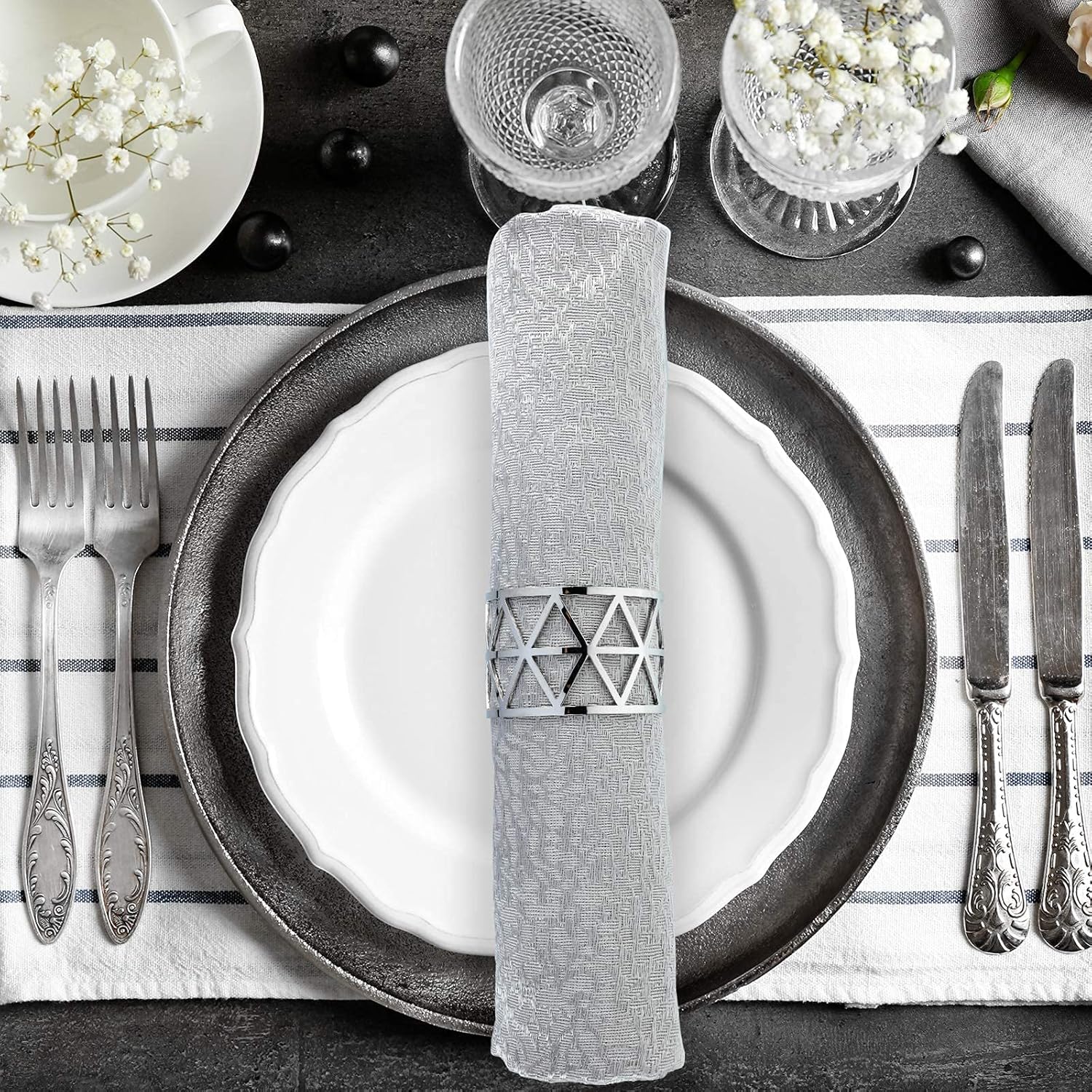 Elegant 12-Piece Silver Napkin Rings Set for Table Setting