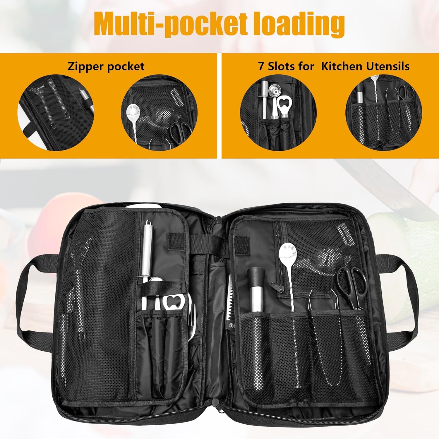 OUUTMEEChef Knife Bag for Professionals 25 Total Pockets Kitchen Utensils Organizer