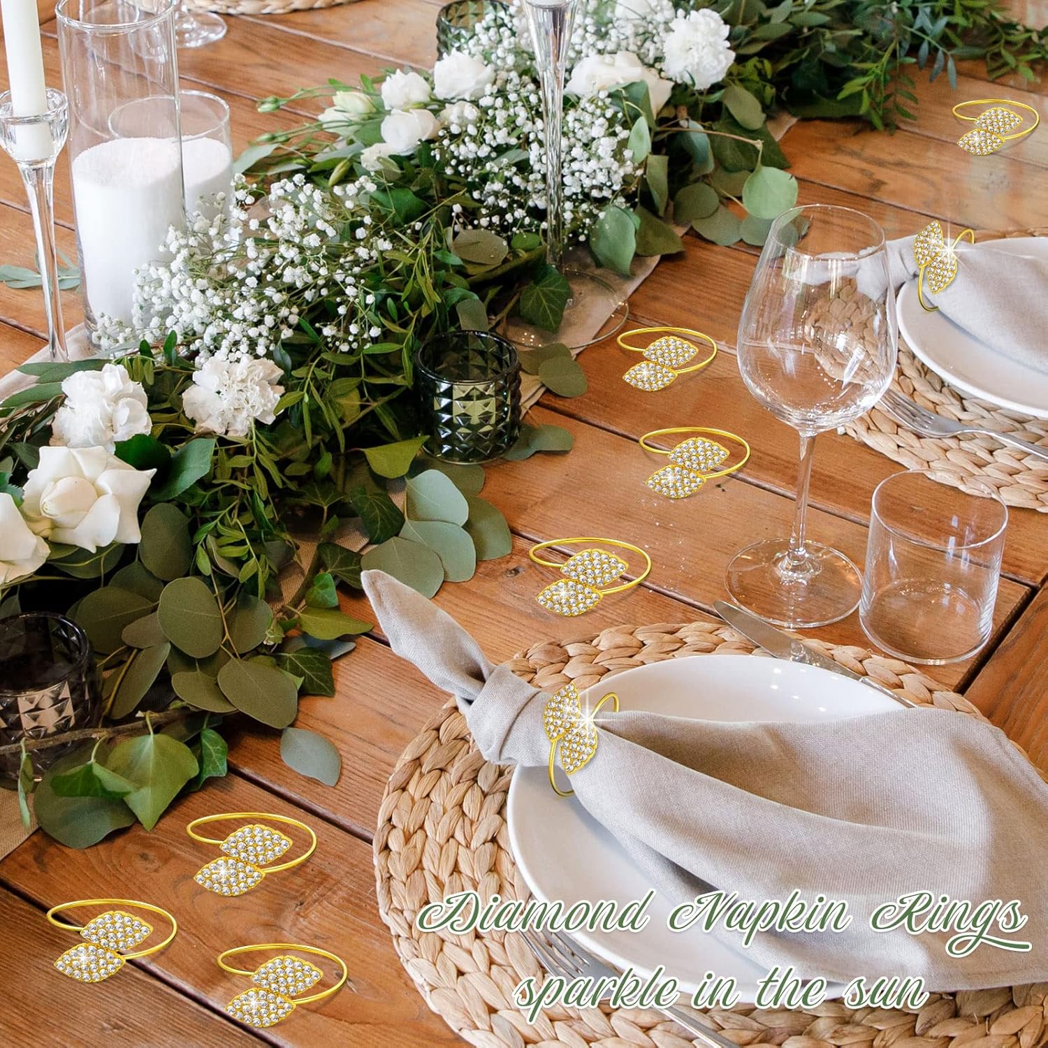 100-Piece Metal Napkin Rings with Rhinestone Design