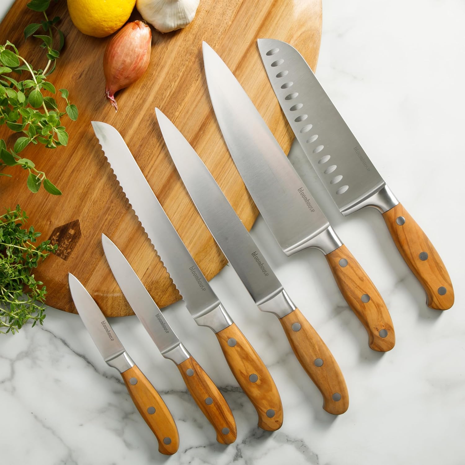 Bloomhouse Italian Olive Wooden Knife Block Set