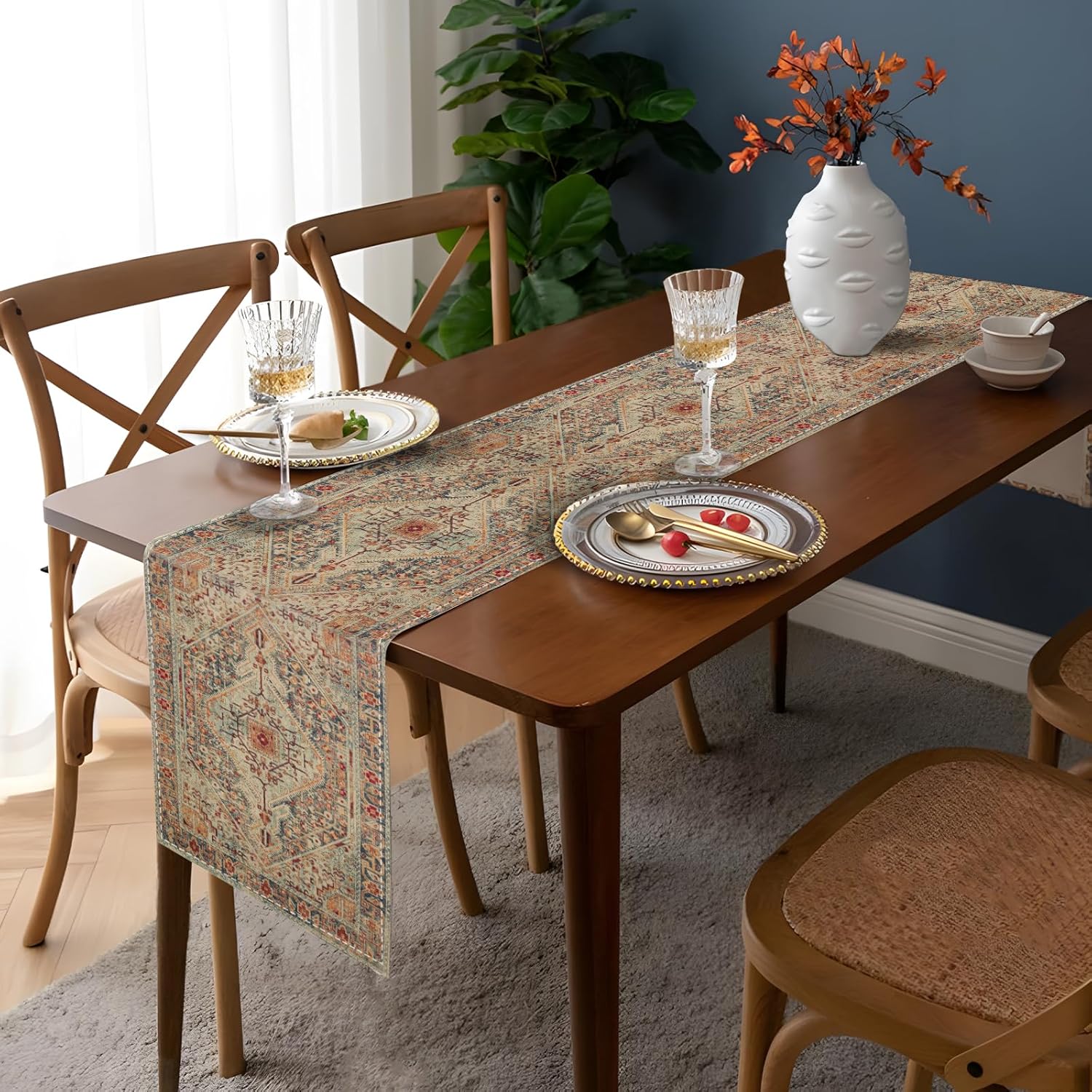 Dusty Blue Table Runner Vintage Farmhouse Style