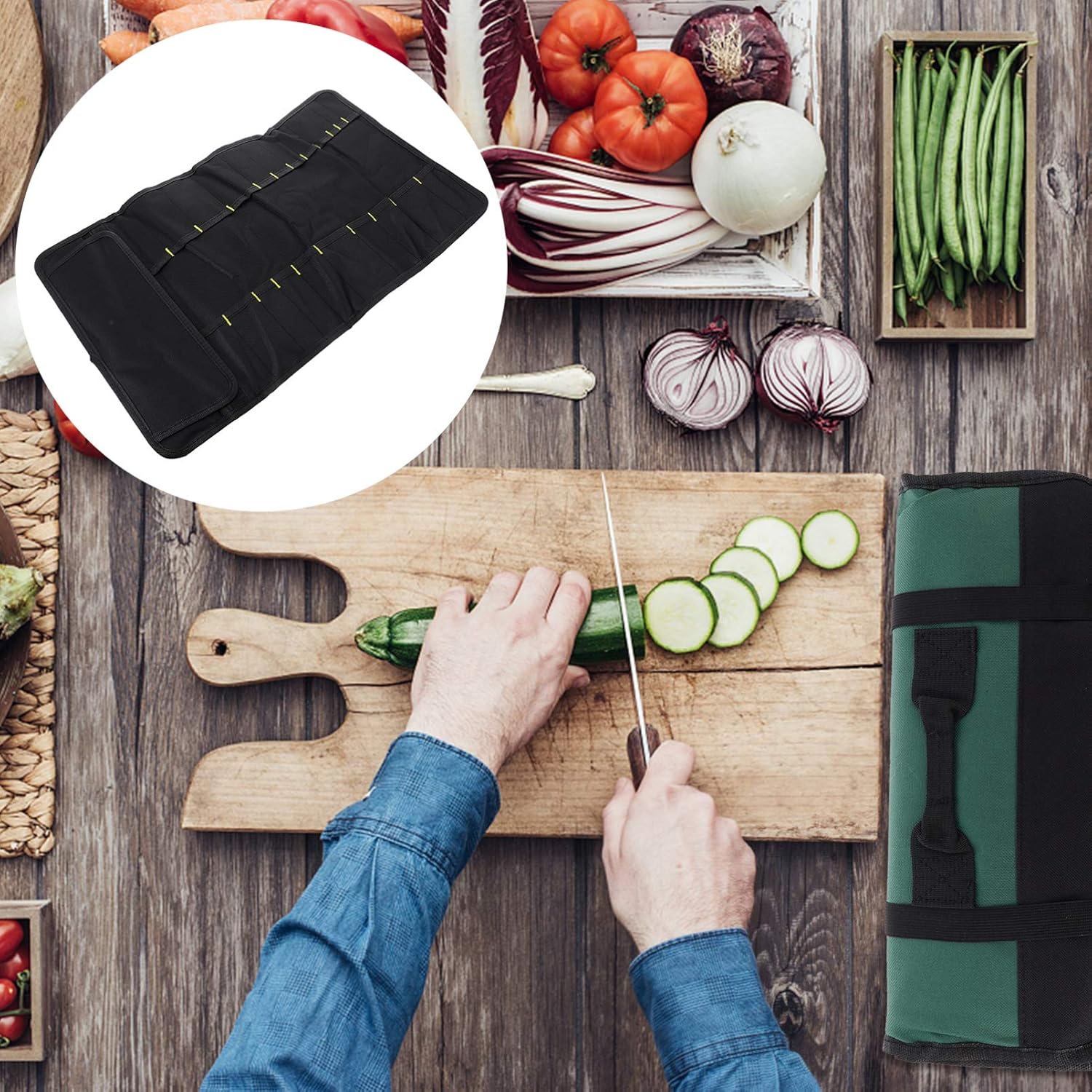 22-Piece Chef Knife Roll Bag with Carry Handle