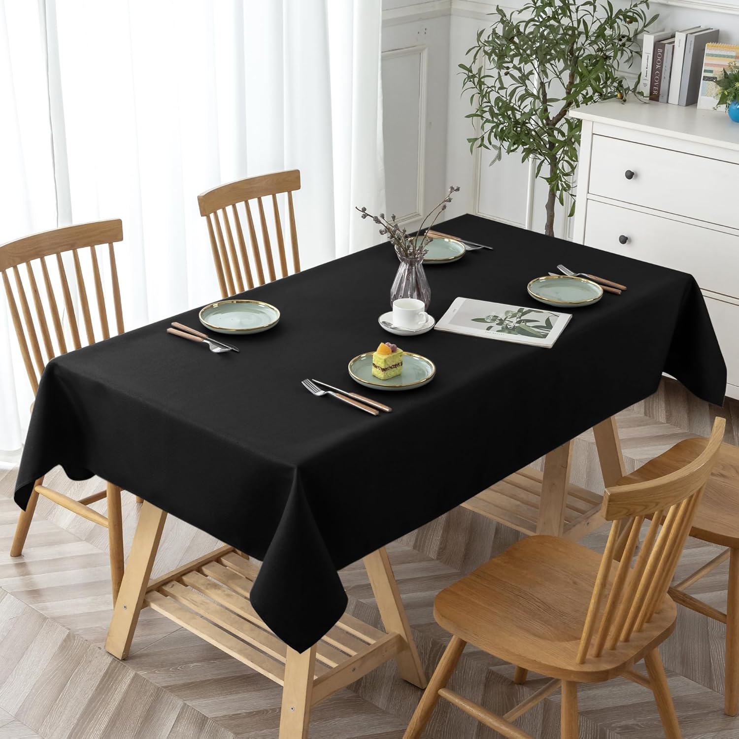 BIFENBI Premium Tablecloth for Parties - 60x84 Inch Black Textured