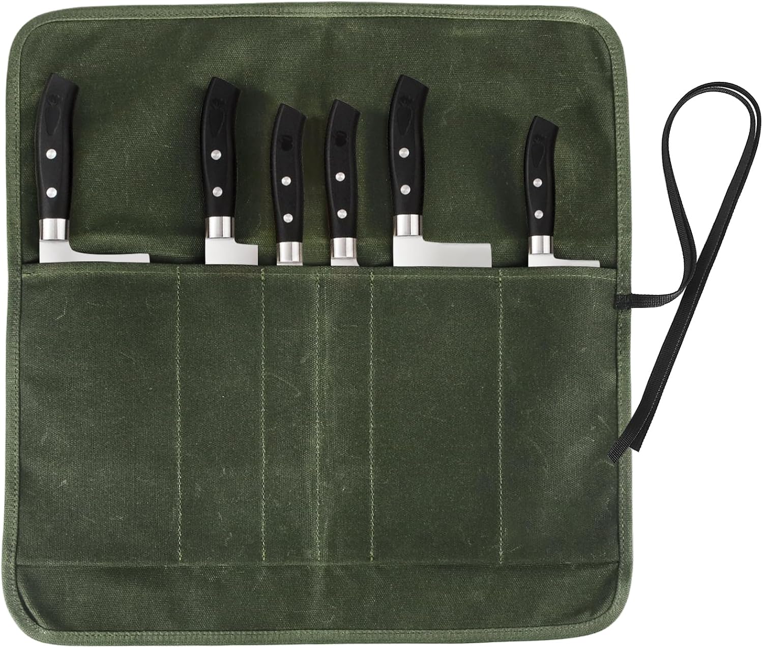 heavy duty chef knife roll bag with 6 slots green