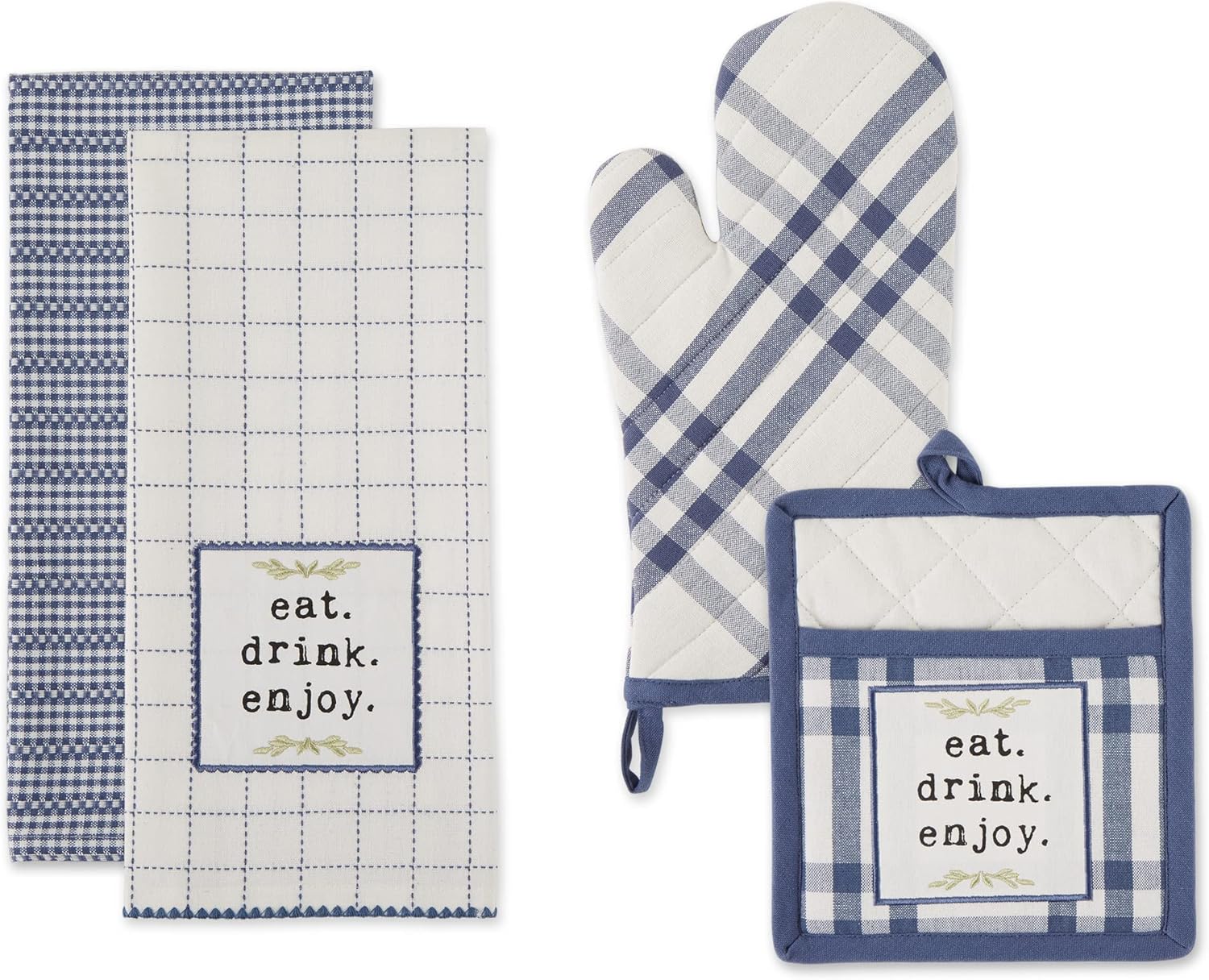 DII Home Sweet Farmhouse Kitchen Collection 4-Piece PotholderOven MittDishtowel Set French Blue