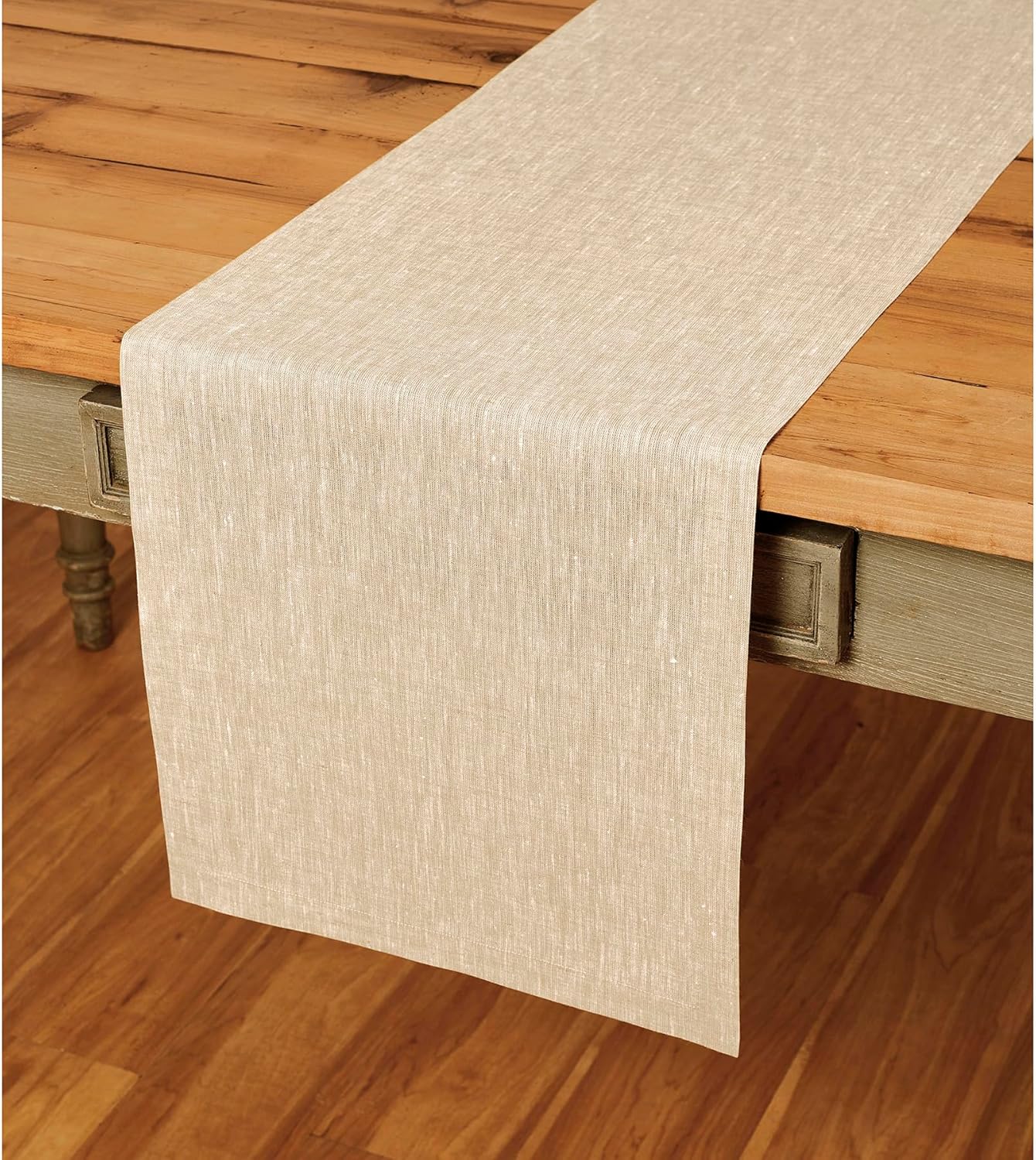 Solino Home 14x36 Champagne Beige Linen Table Runner