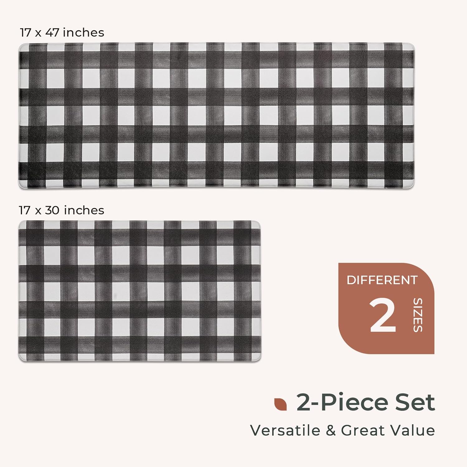 FRESHMINT Modern Farmhouse Plaid Kitchen Mats Set