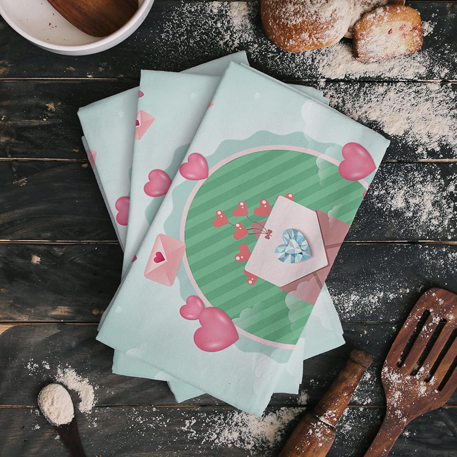 ZOE GARDEN Valentines Absorbent Microfiber Kitchen Towels