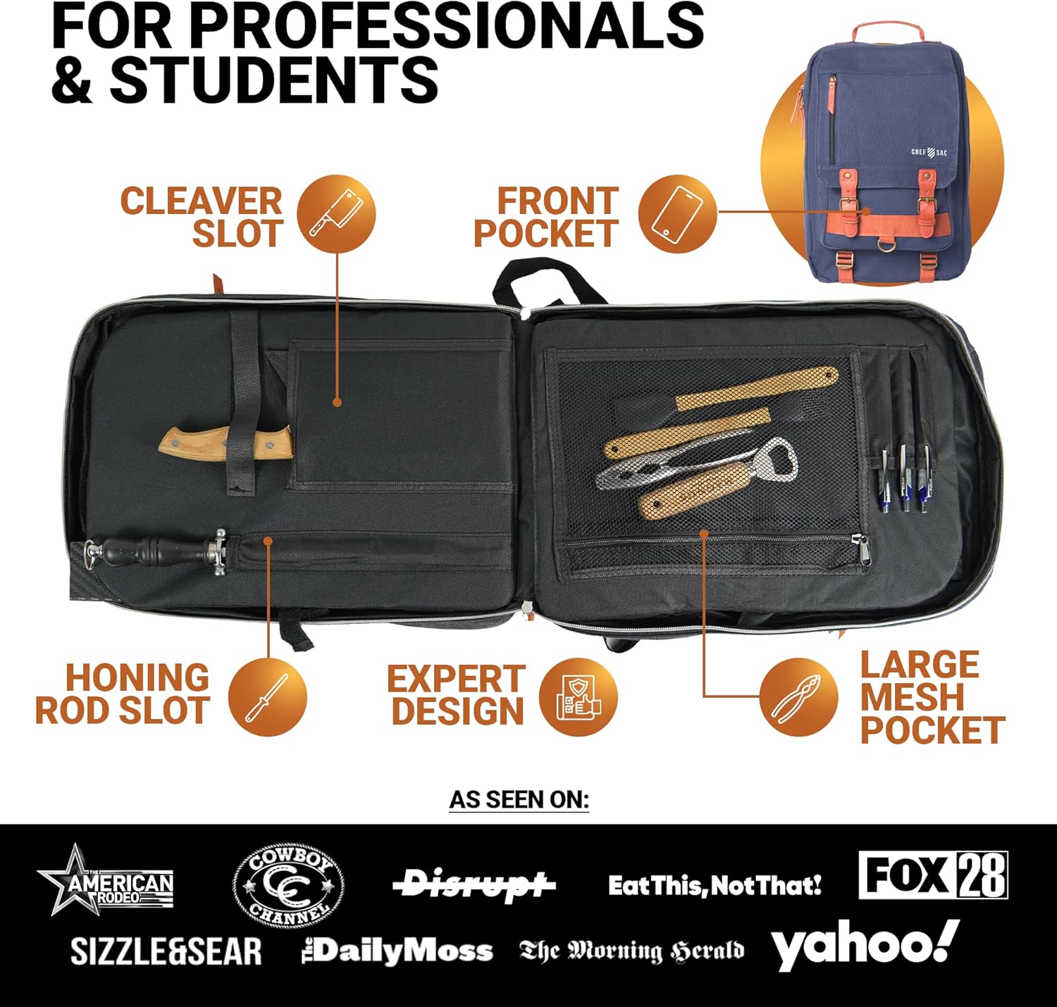 Retro Chef Backpack with 20 Slots for Knives Tools