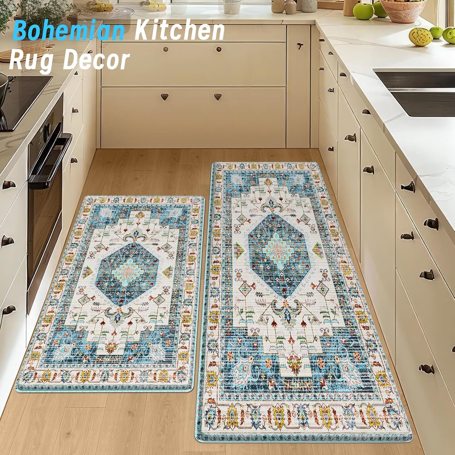 HappyTrends Boho Kitchen Mat Non-Slip Water-Resistant