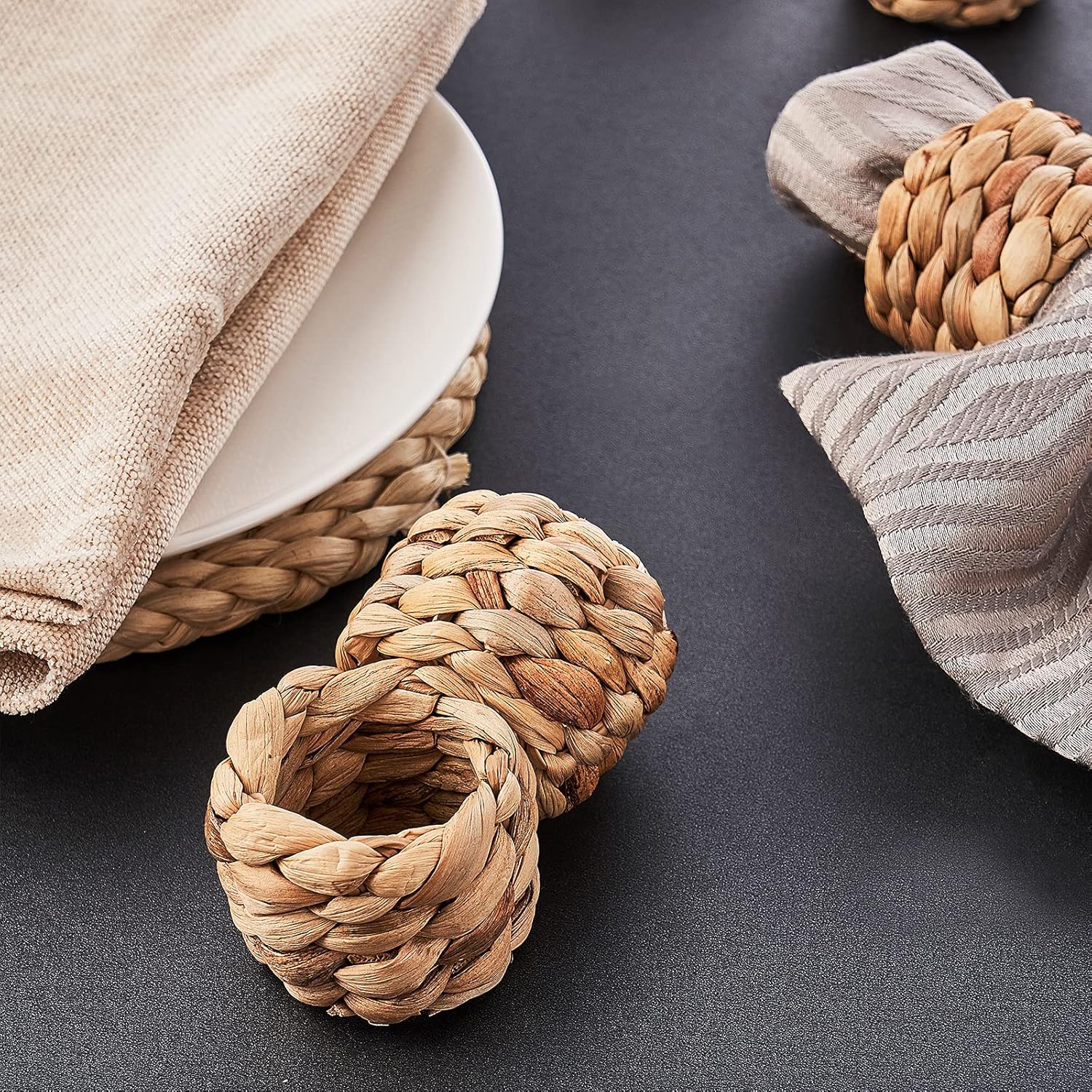 Handmade Rustic Water Hyacinth Napkin Rings Set of 12