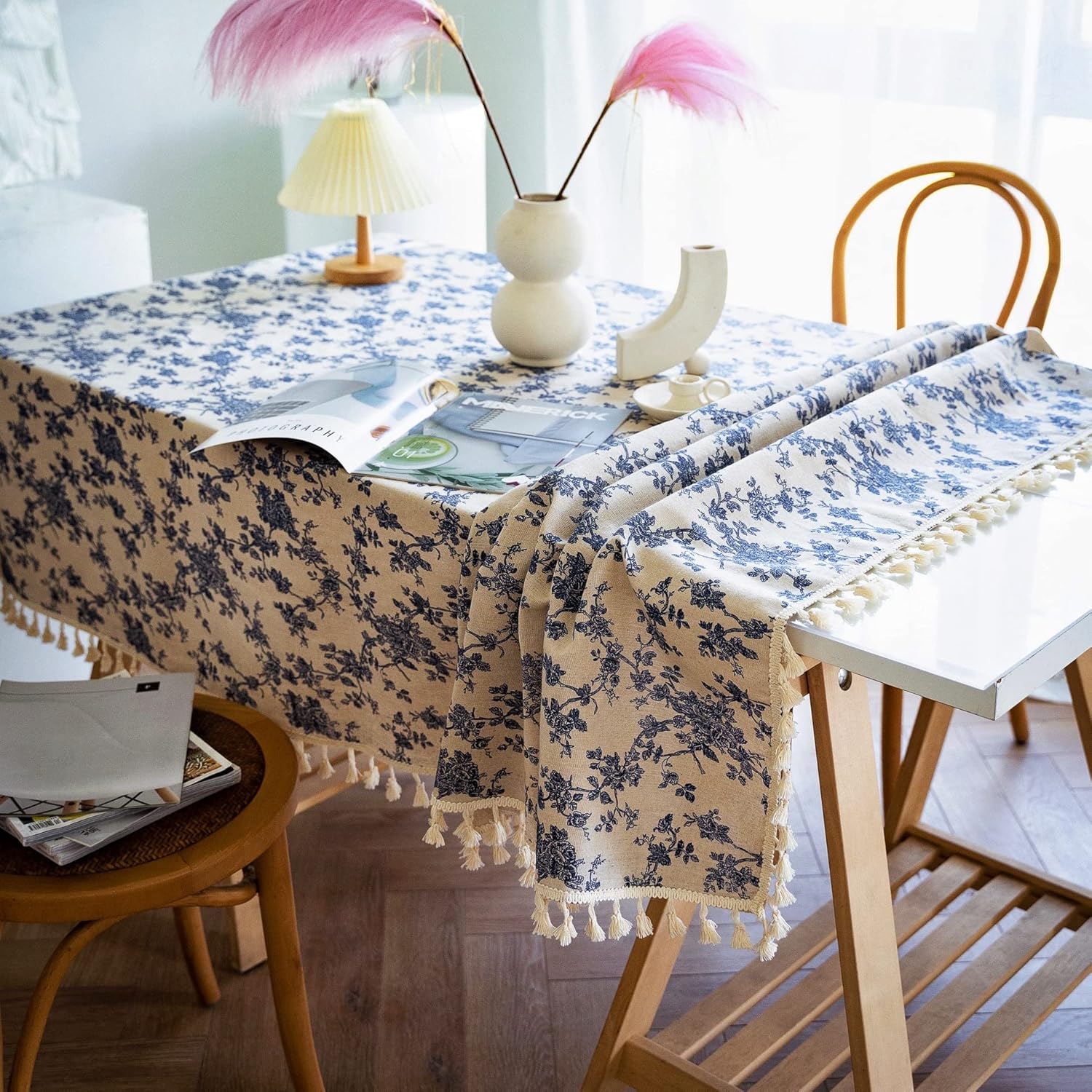 French Rose Tassel Tablecloth 55x102 inches Coordinate Your Kitchen Dining Kennedy Collection