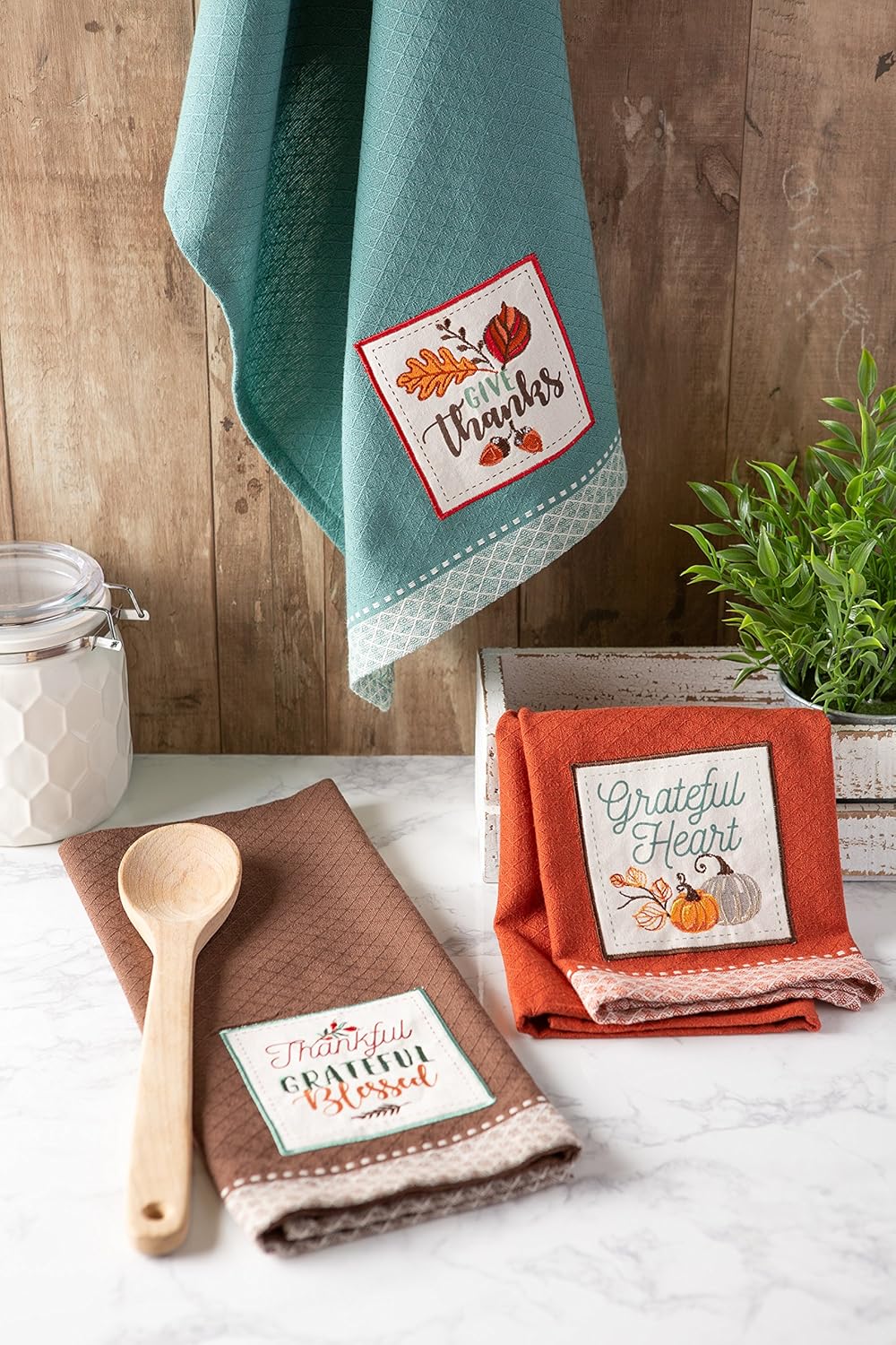 Grateful Thanksgiving Fall Kitchen Towels 18x28 Set