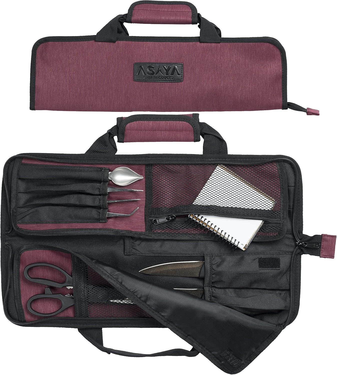12-Pocket Chef Knife Roll Durable Lightweight Red Nylon Case