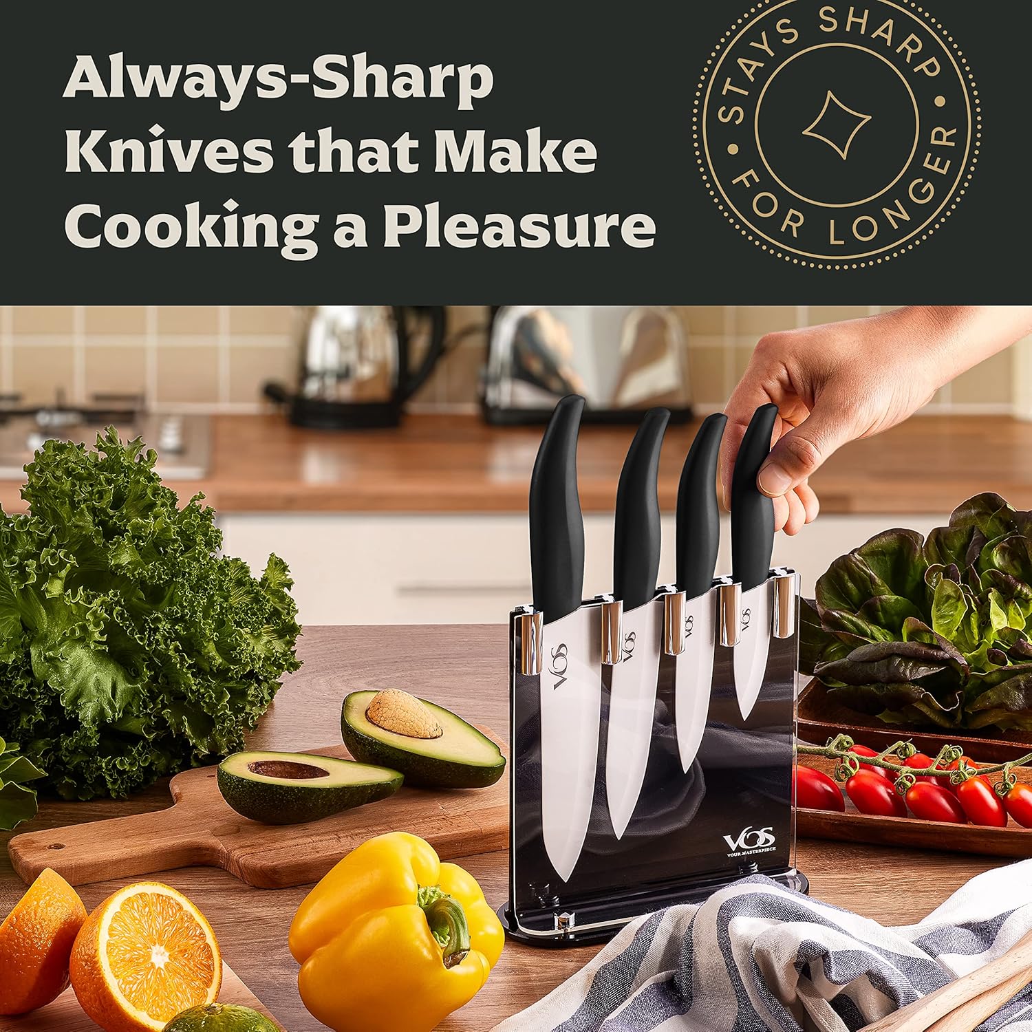 Vos Ceramic 4-Piece Knife Set - Premium Sharp Durable Elegant