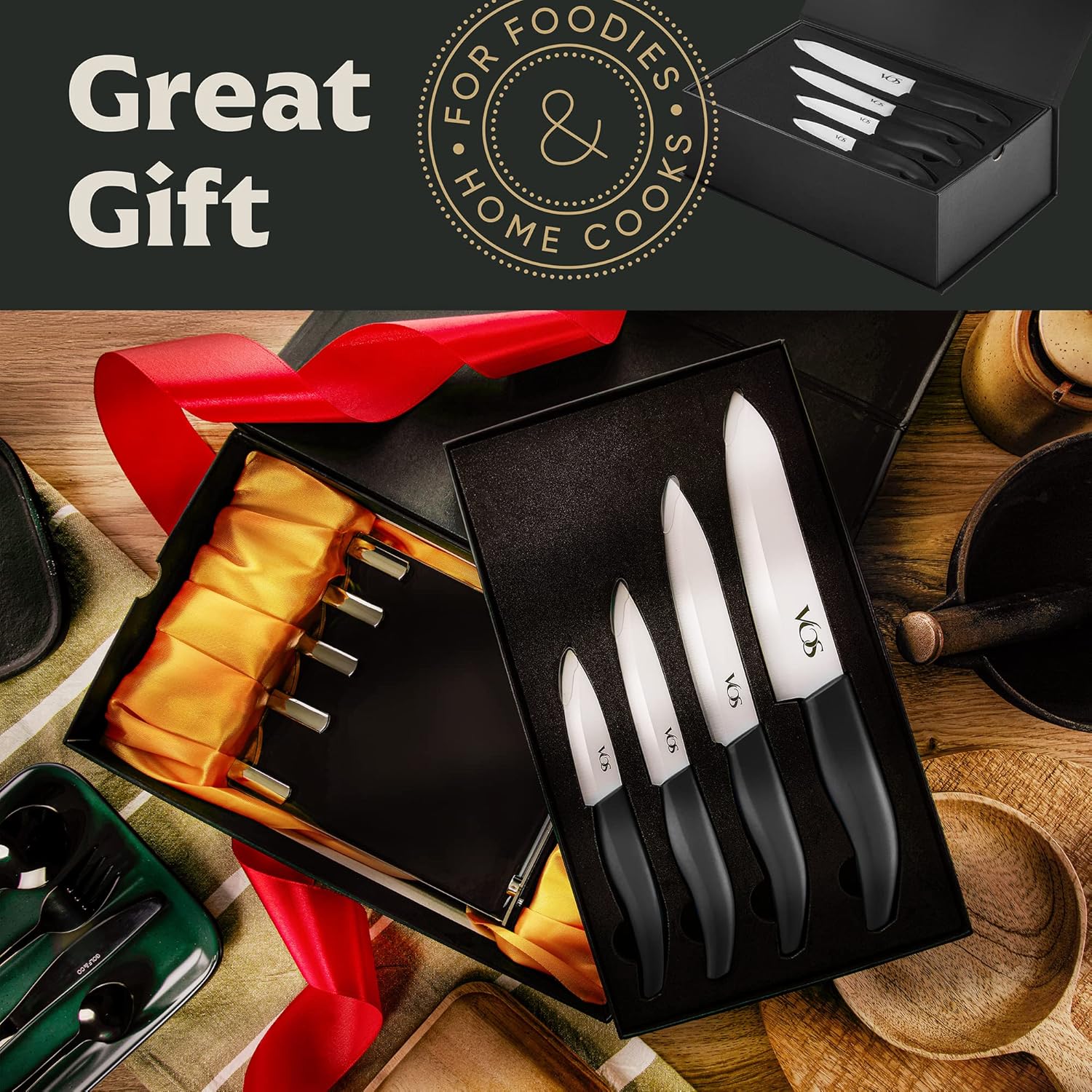 Vos Ceramic 4-Piece Knife Set - Premium Sharp Durable Elegant