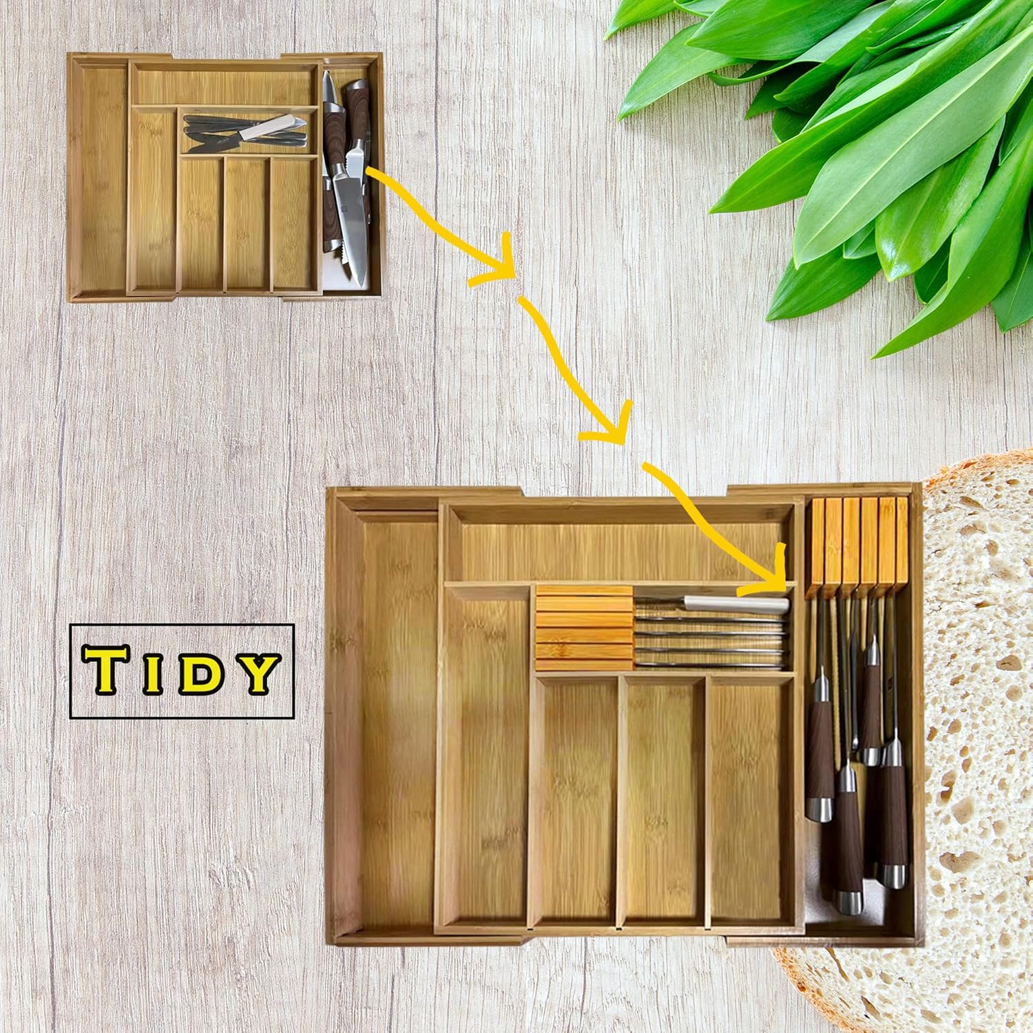 LIJEPNA Bamboo Knives Block Organizer - Holds 10 Knives
