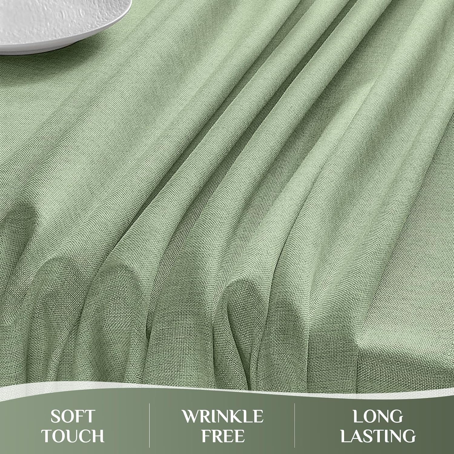Softalker Rustic Linen Textured Tablecloth Waterproof Wipeable Sage Green 60x84