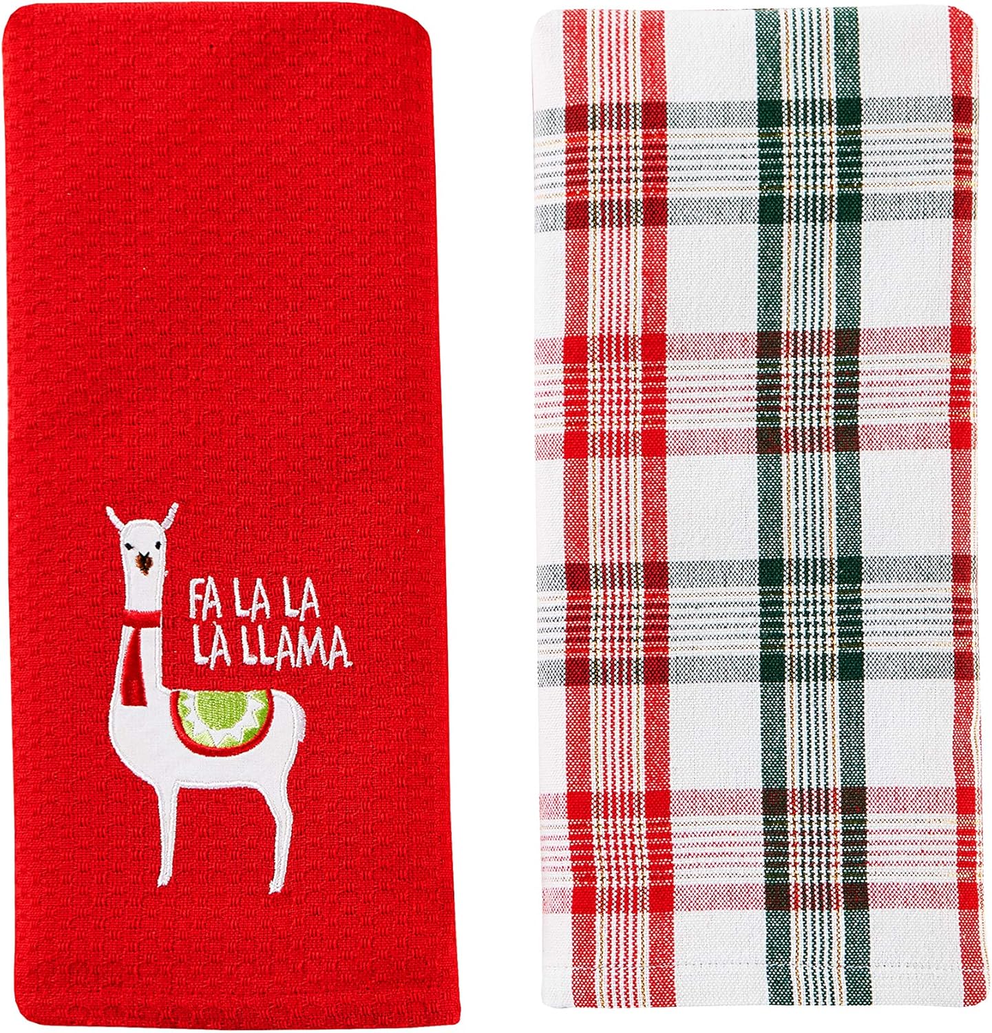 SKL Home Two Red Dish Towels with La Llama Design